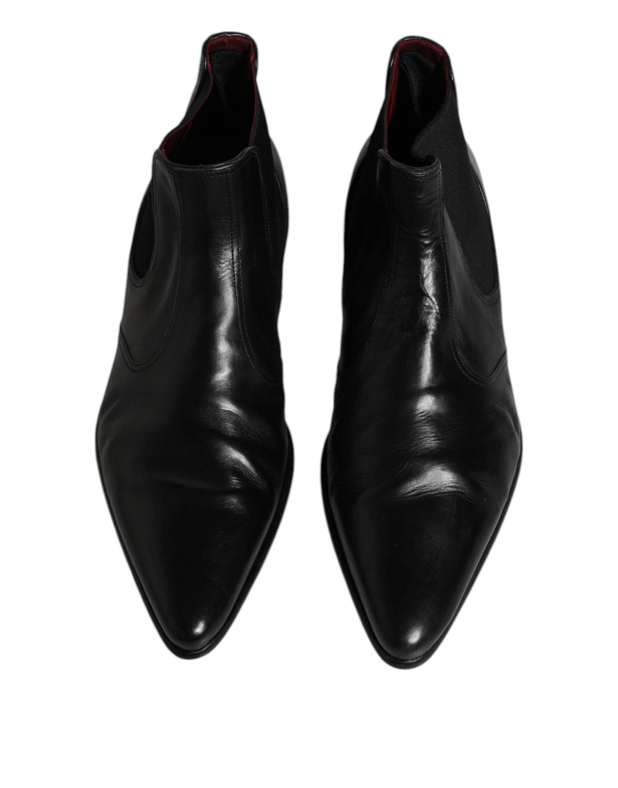 Dolce & Gabbana Black Leather Chelsea Men Ankle Boots Shoes - Hilstor