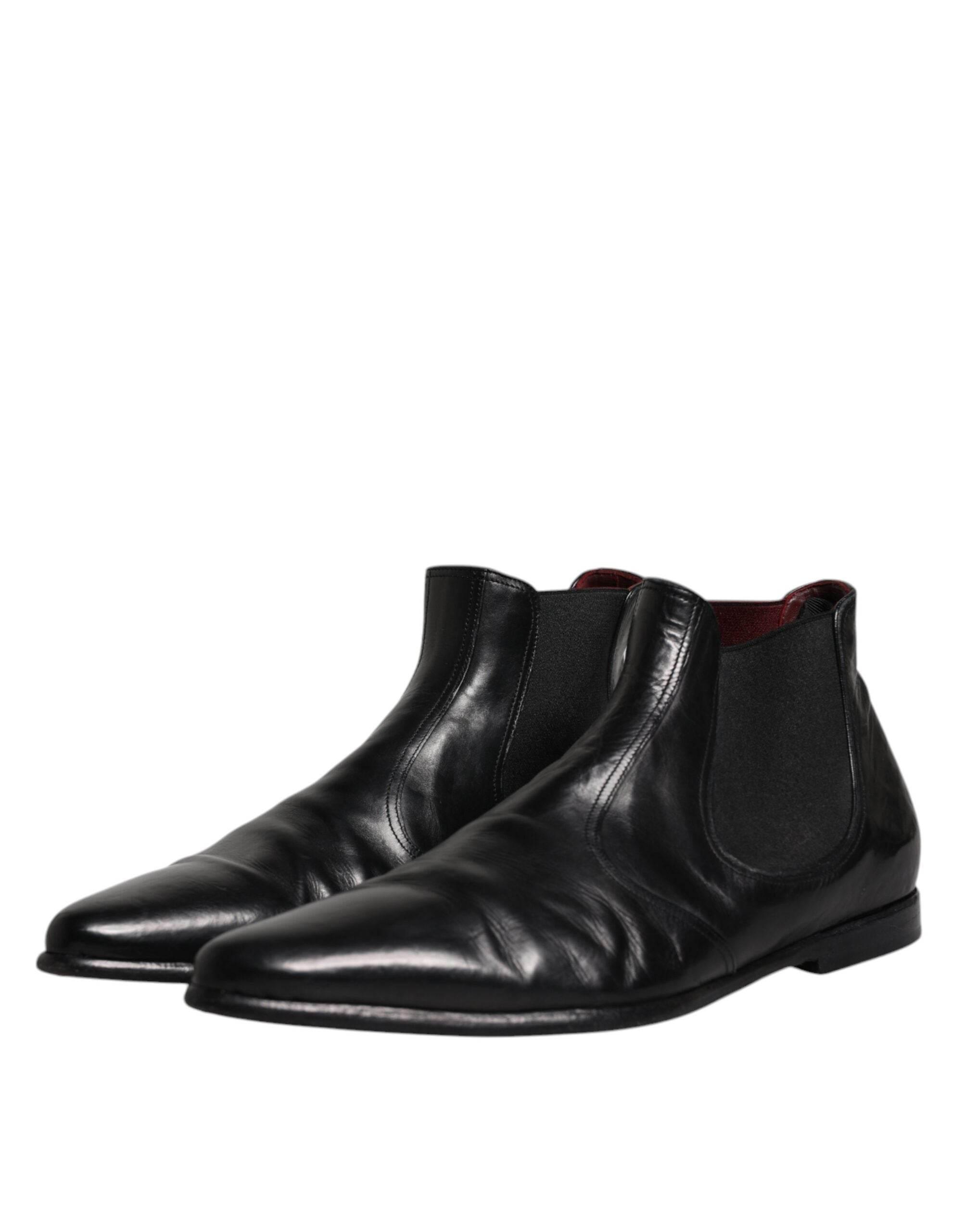 Dolce & Gabbana Black Leather Chelsea Men Ankle Boots Shoes - Hilstor