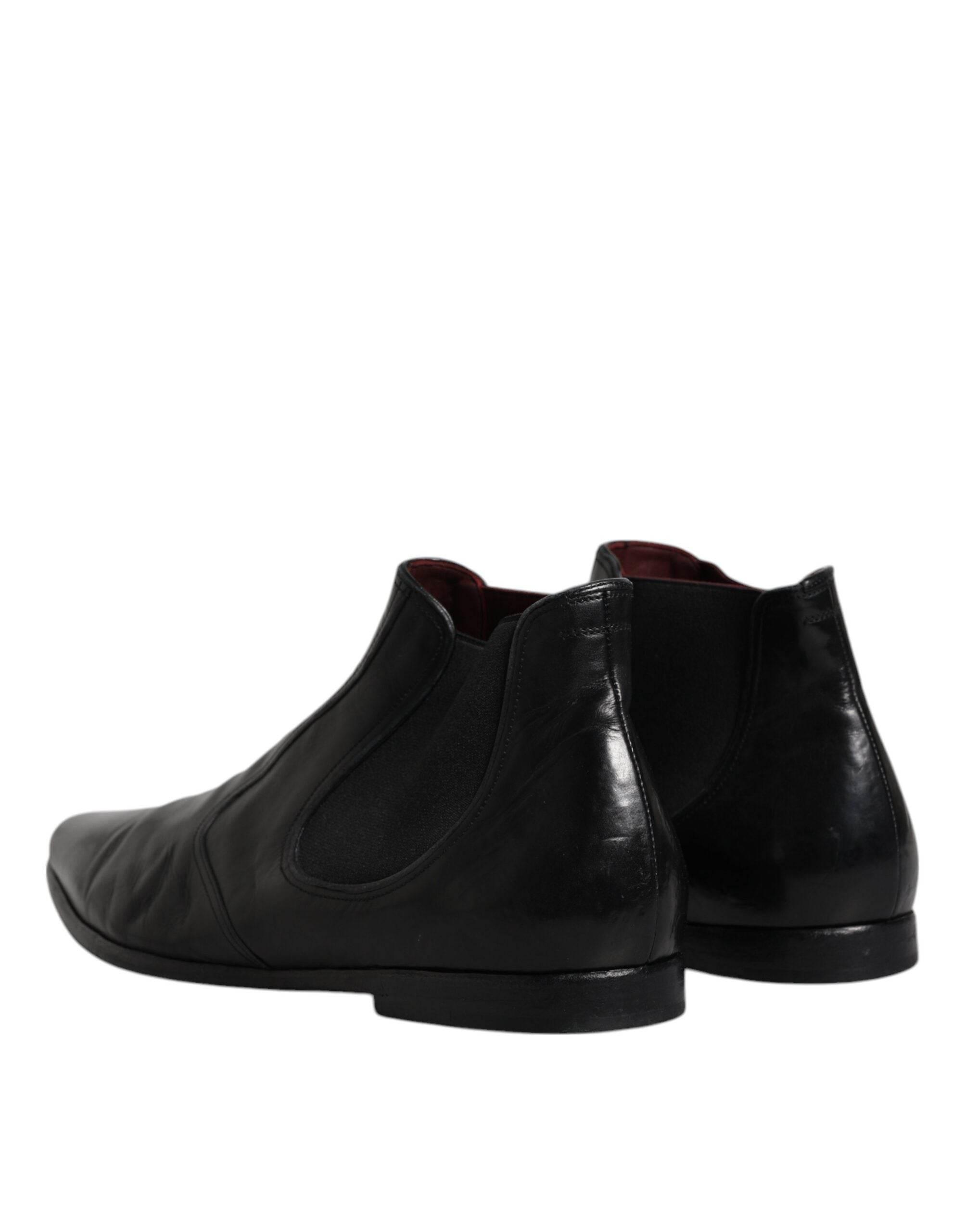 Dolce & Gabbana Black Leather Chelsea Men Ankle Boots Shoes - Hilstor