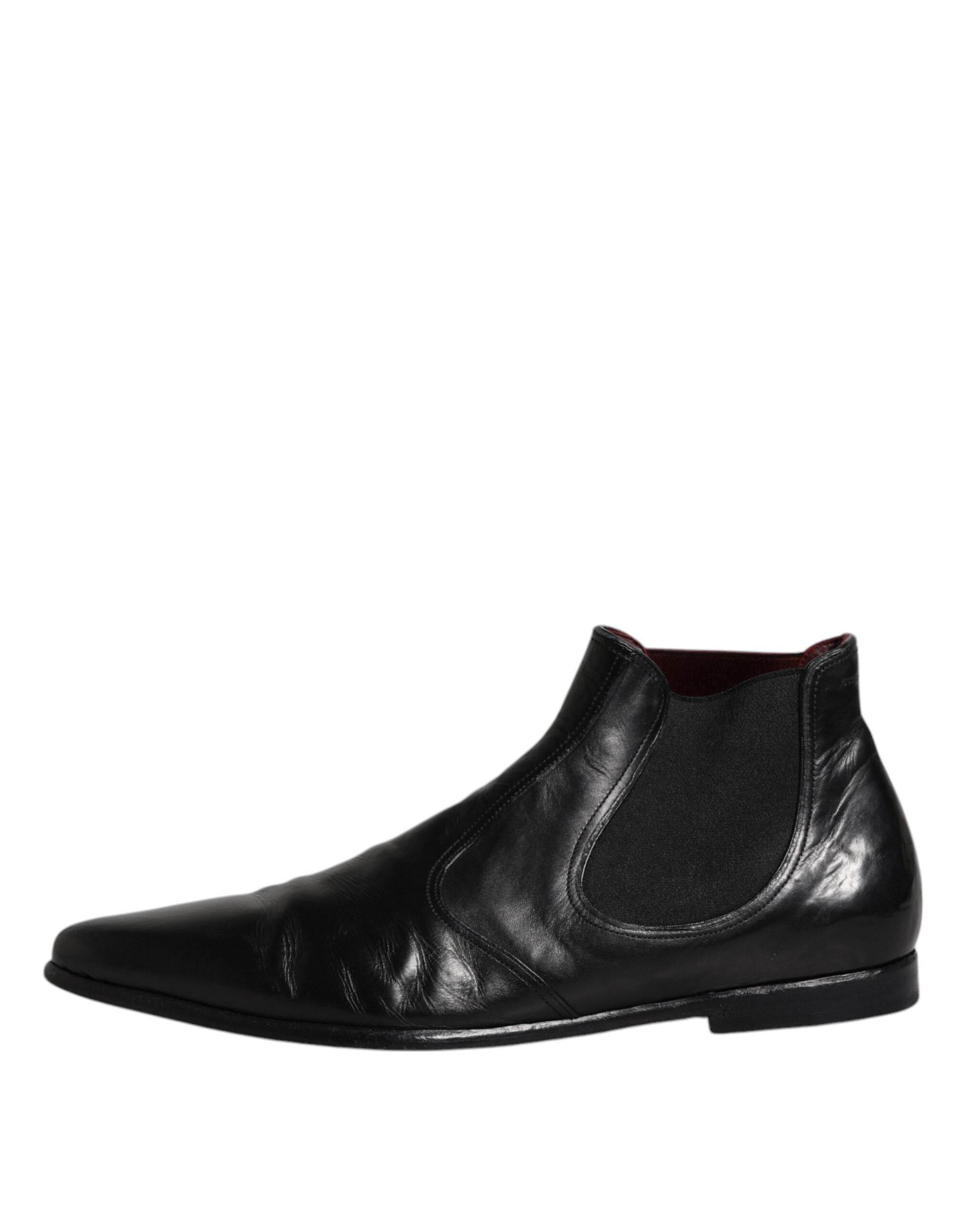 Dolce & Gabbana Black Leather Chelsea Men Ankle Boots Shoes - Hilstor