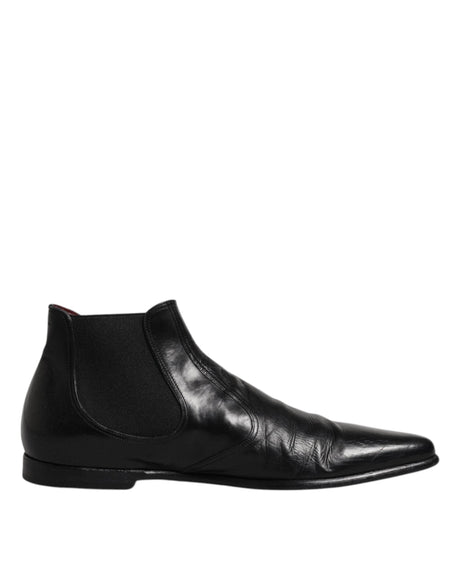 Dolce & Gabbana Black Leather Chelsea Men Ankle Boots Shoes - Hilstor
