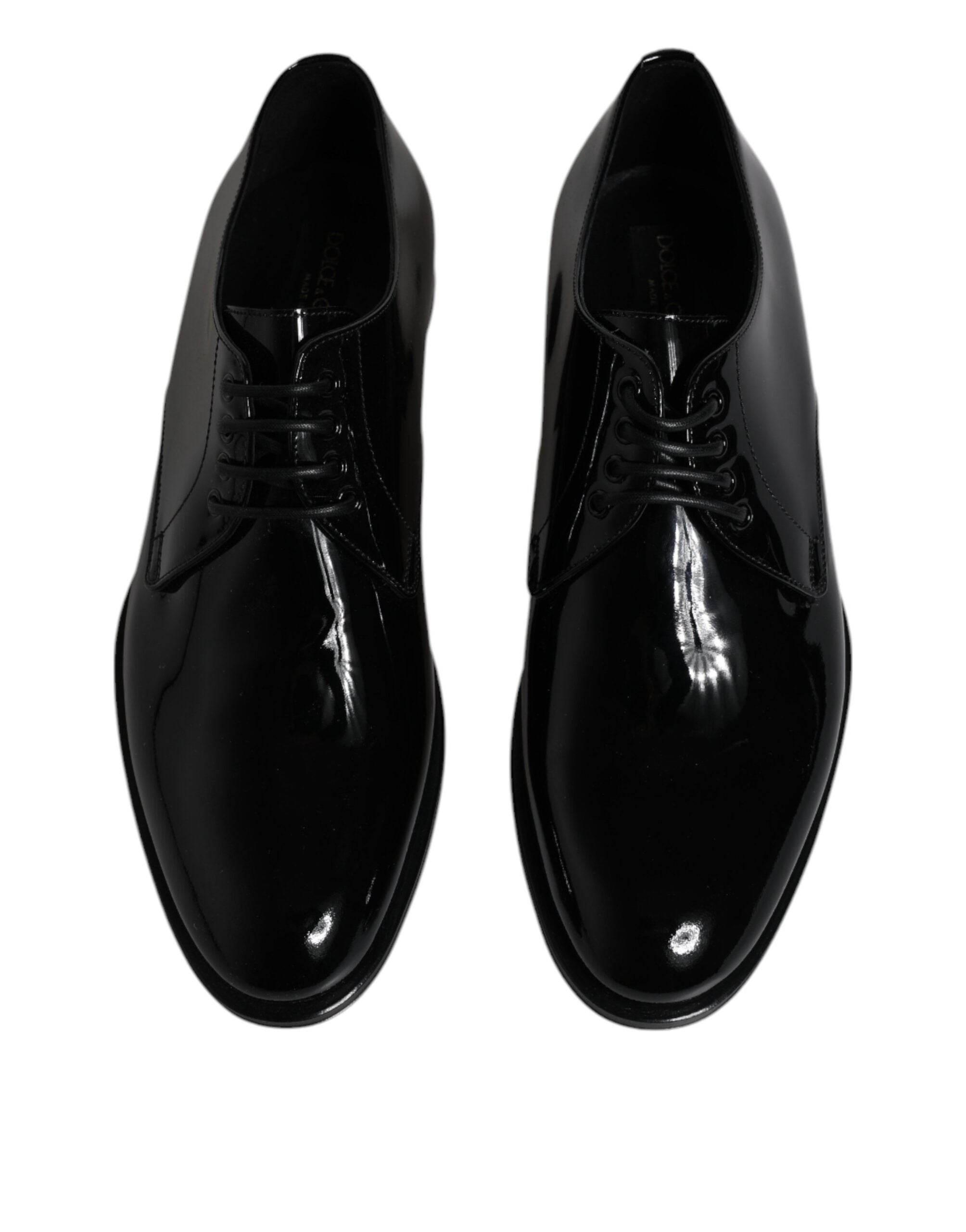 Dolce & Gabbana Black Patent Leather Derby Formal Dress Shoes - Hilstor