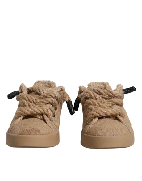 Dolce & Gabbana Brown Jute Fabric Low Top Men Sneakers Shoes - Hilstor