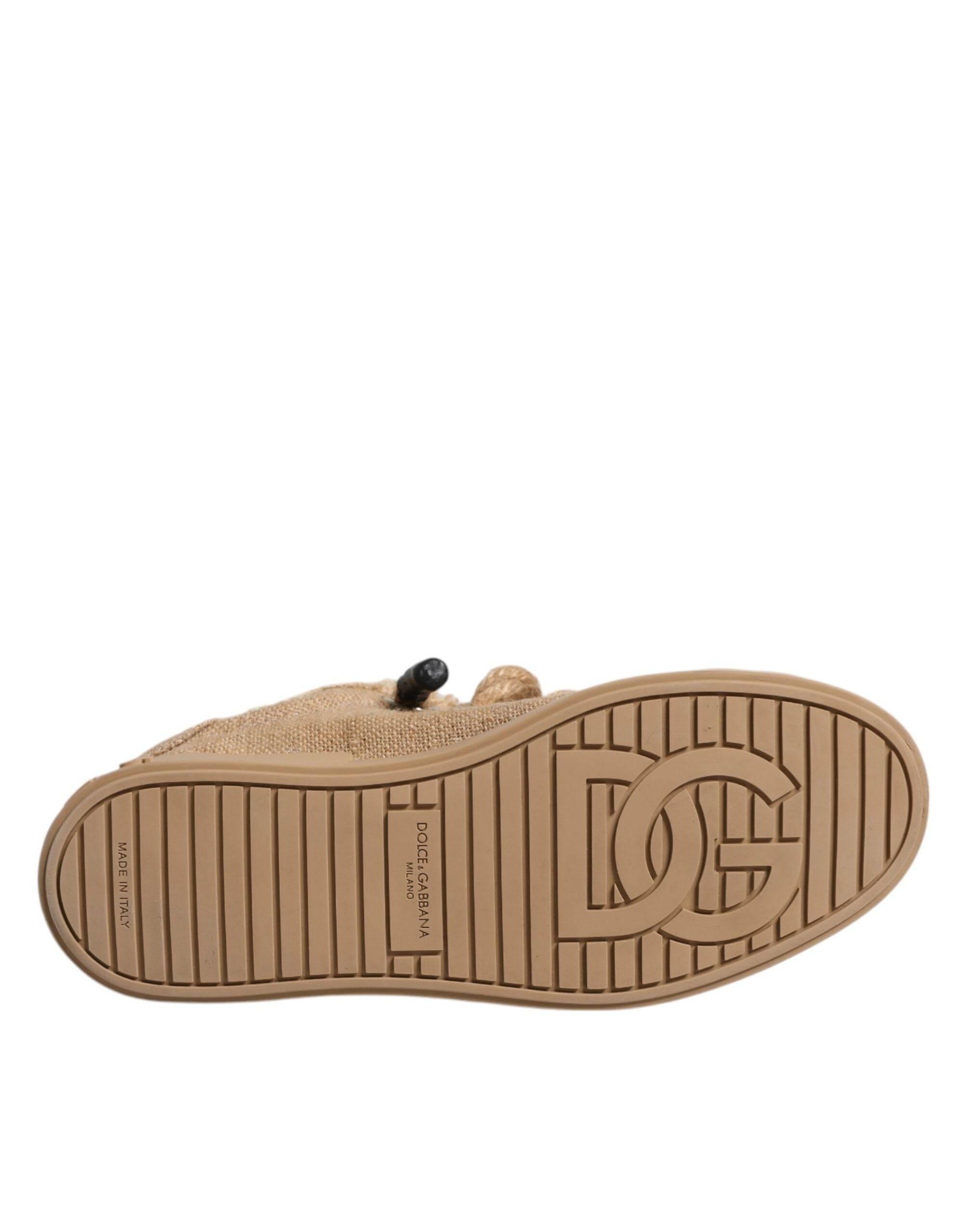 Dolce & Gabbana Brown Jute Fabric Low Top Men Sneakers Shoes - Hilstor