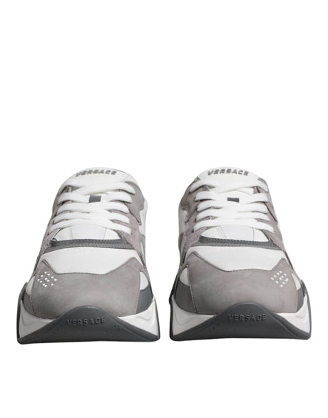 Versace Grey Leather Neoprene Chunky Low Top Squalo Sneakers Shoes - Hilstor
