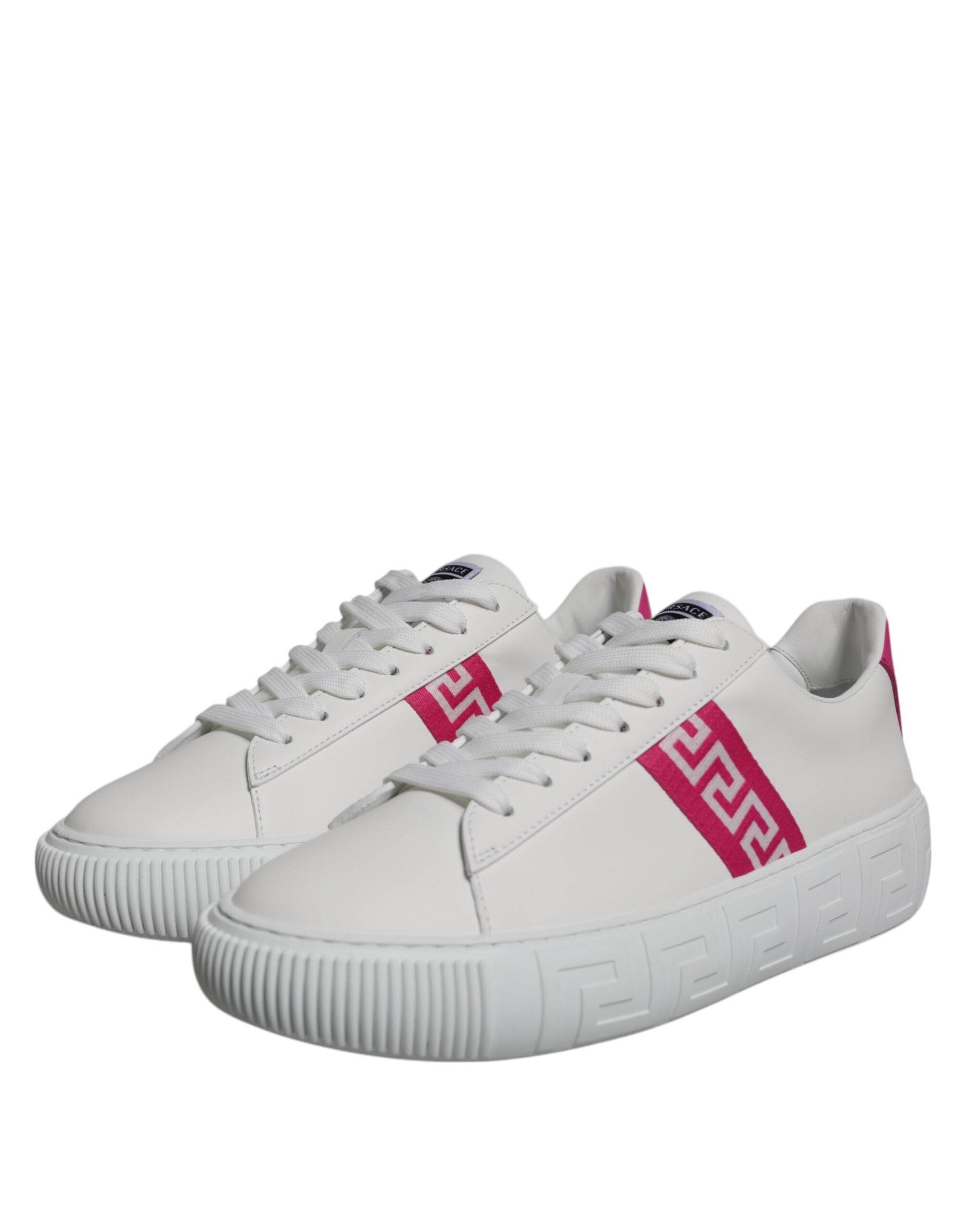 Versace White Pink Greca Print Platform Low Top Sneakers Shoes - Hilstor