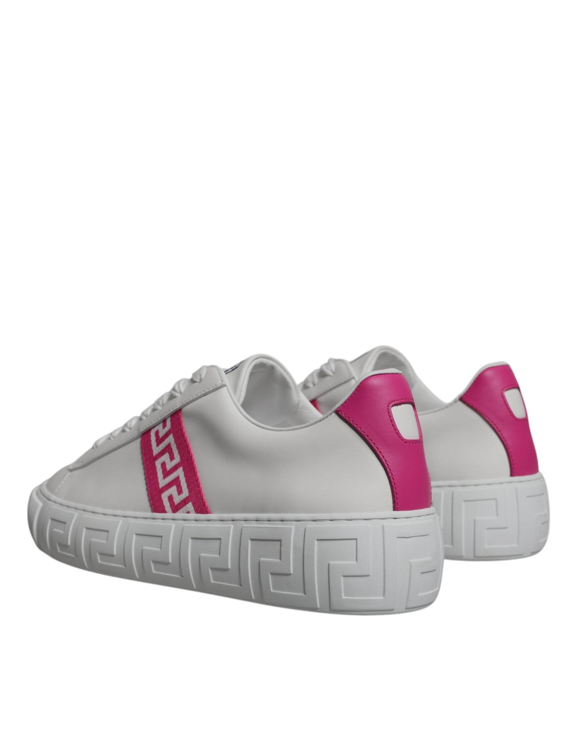 Versace White Pink Greca Print Platform Low Top Sneakers Shoes - Hilstor
