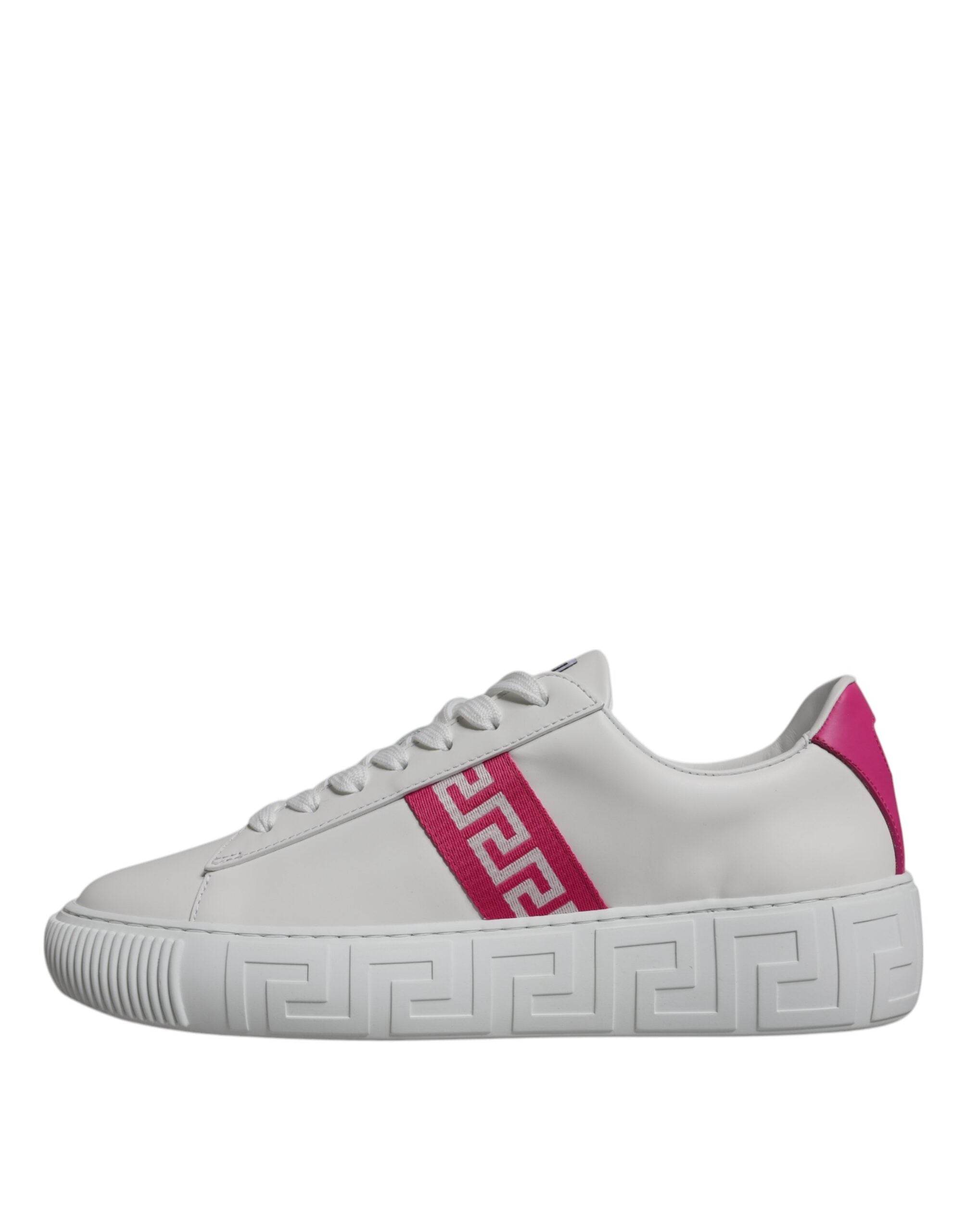 Versace White Pink Greca Print Platform Low Top Sneakers Shoes - Hilstor