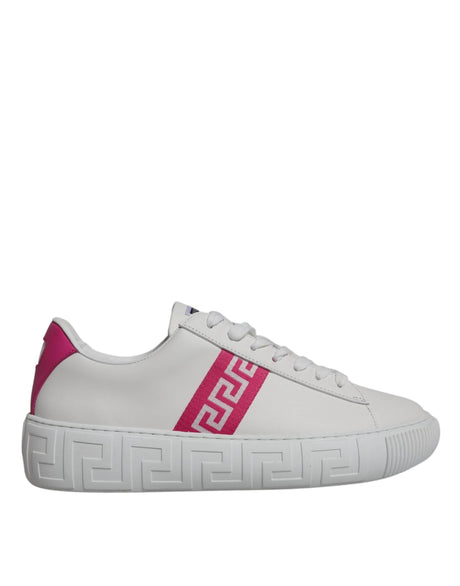 Versace White Pink Greca Print Platform Low Top Sneakers Shoes - Hilstor