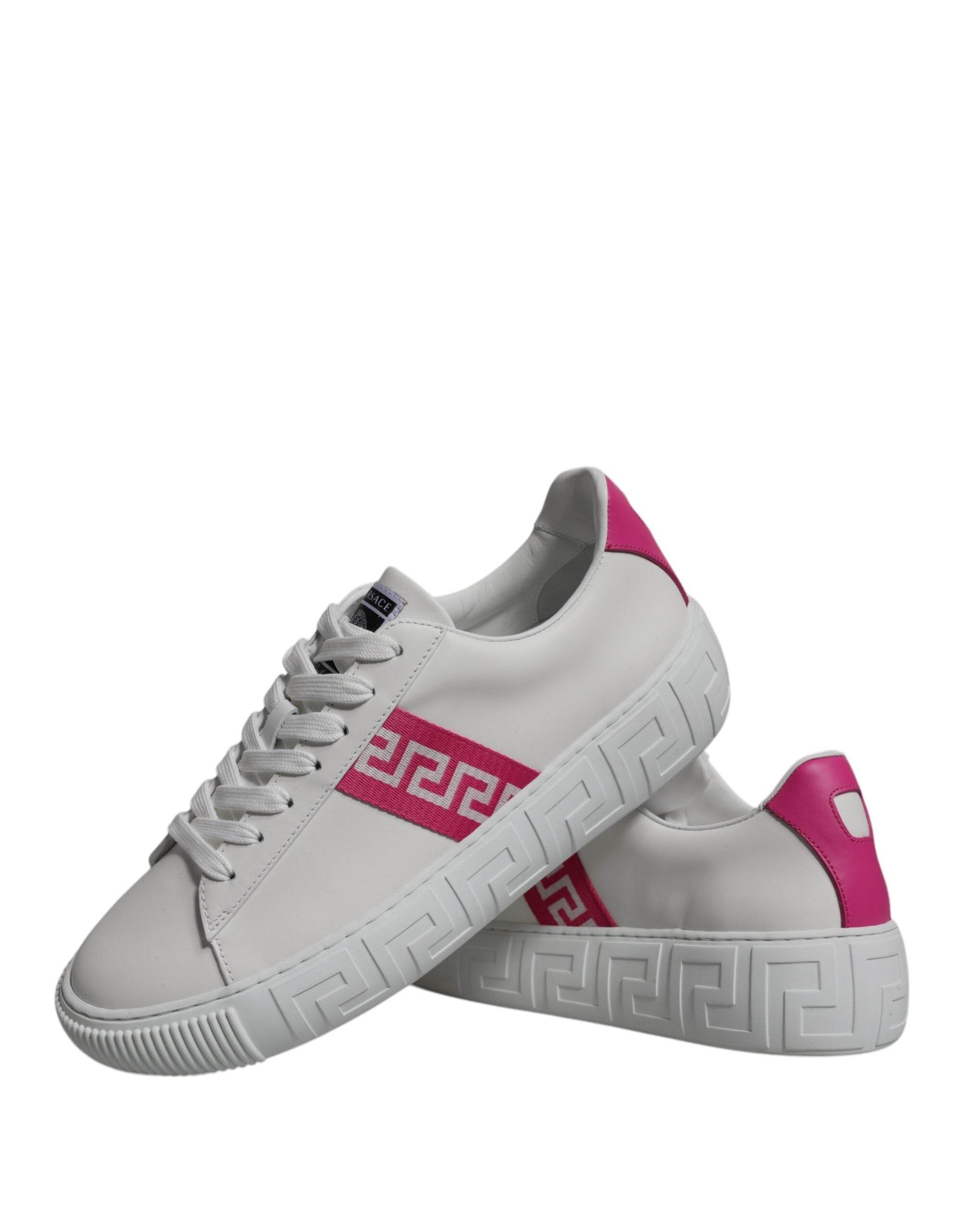 Versace White Pink Greca Print Platform Low Top Sneakers Shoes - Hilstor
