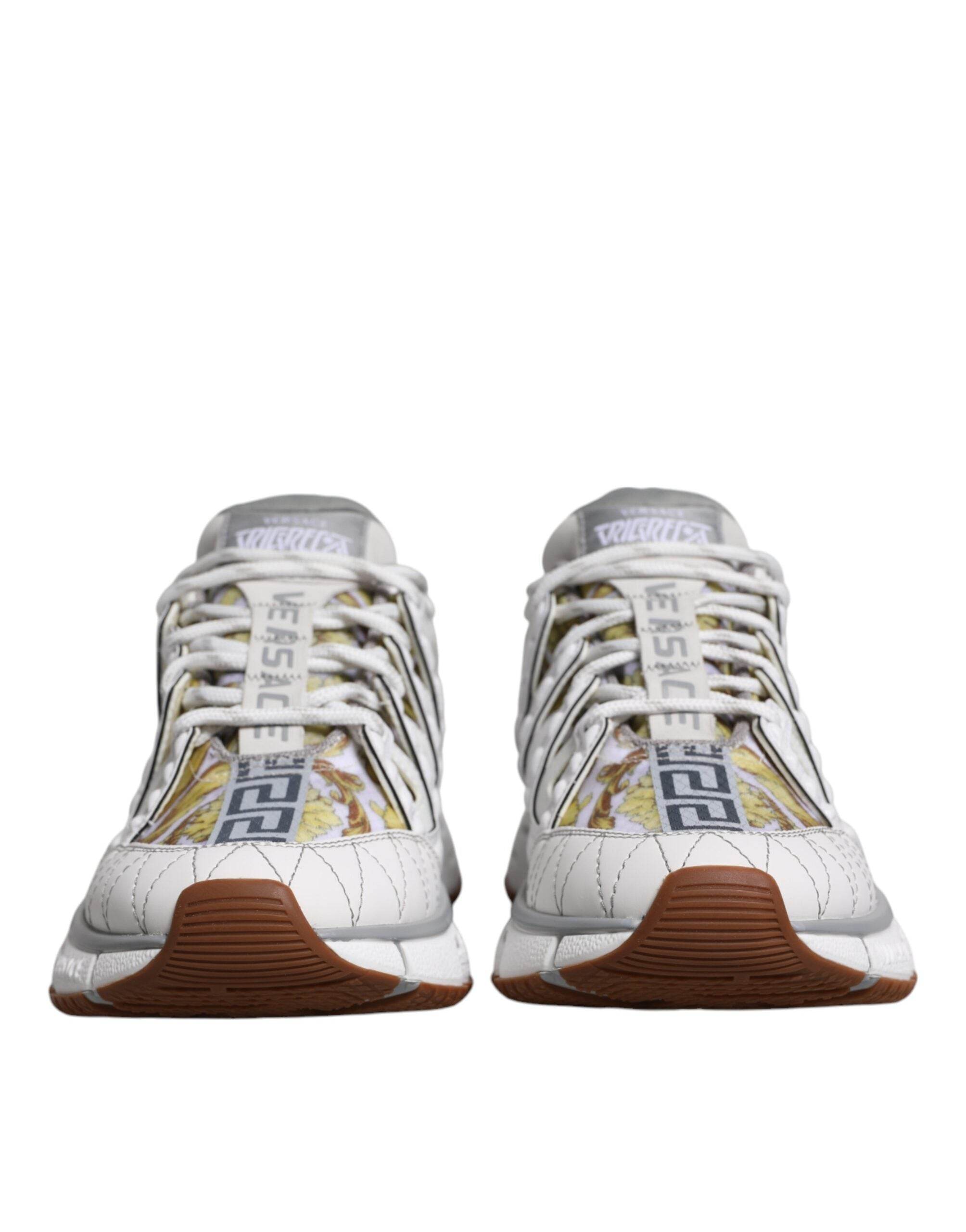 Versace White Trigreca Barocco Print Low Top Sneakers Shoes - Hilstor