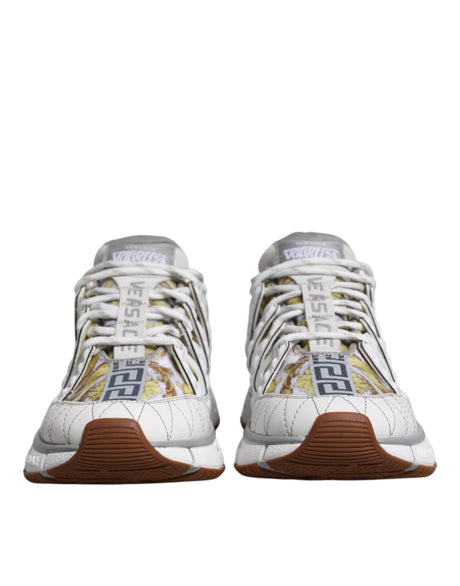 Versace White Trigreca Barocco Print Low Top Sneakers Shoes - Hilstor