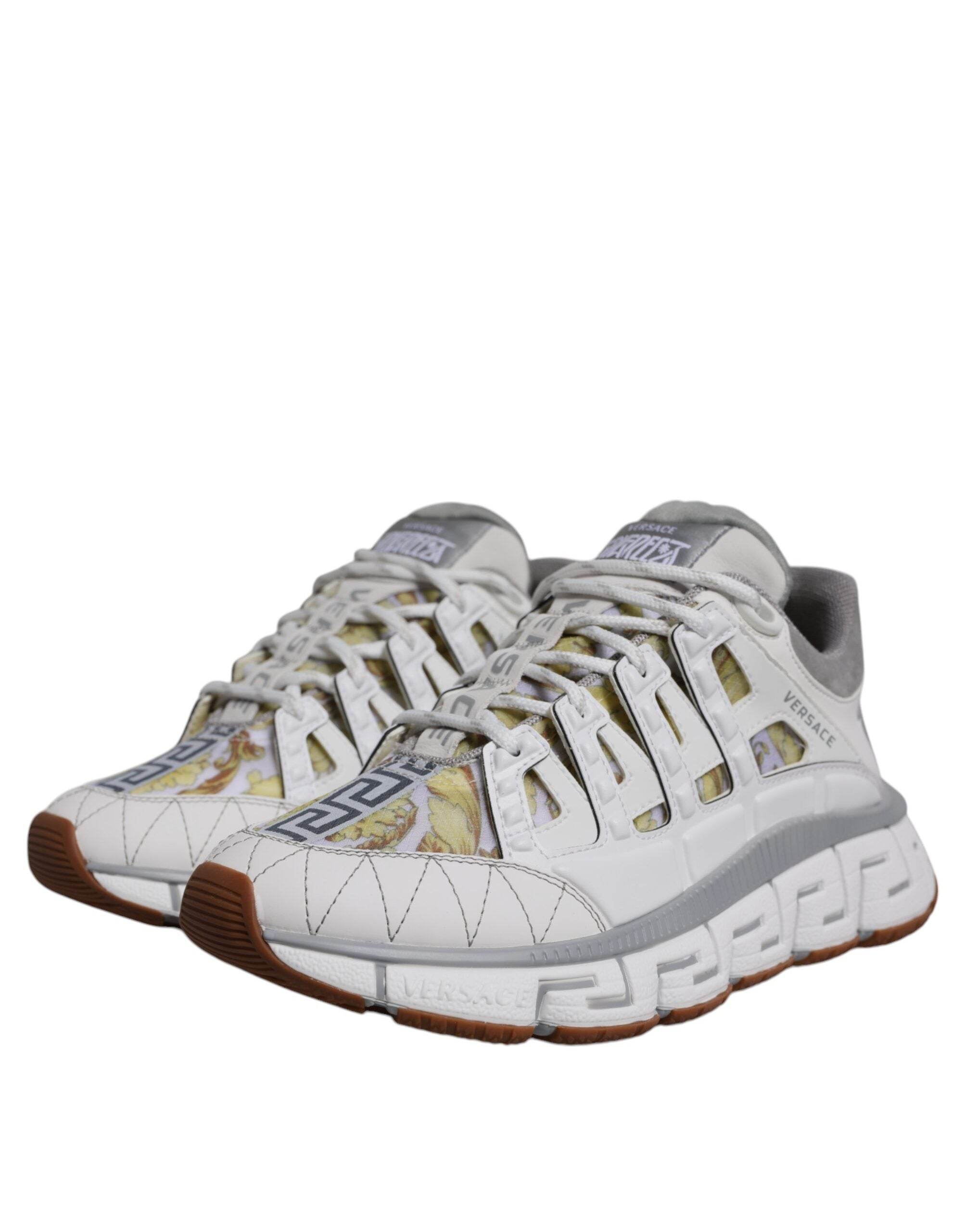 Versace White Trigreca Barocco Print Low Top Sneakers Shoes - Hilstor