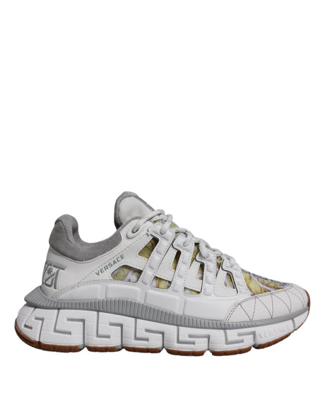 Versace White Trigreca Barocco Print Low Top Sneakers Shoes - Hilstor