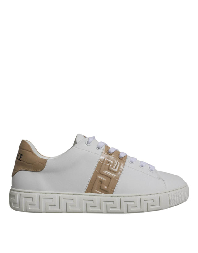 Versace White Brown Greca Print TPU Low Top Men Sneakers Shoes - Hilstor