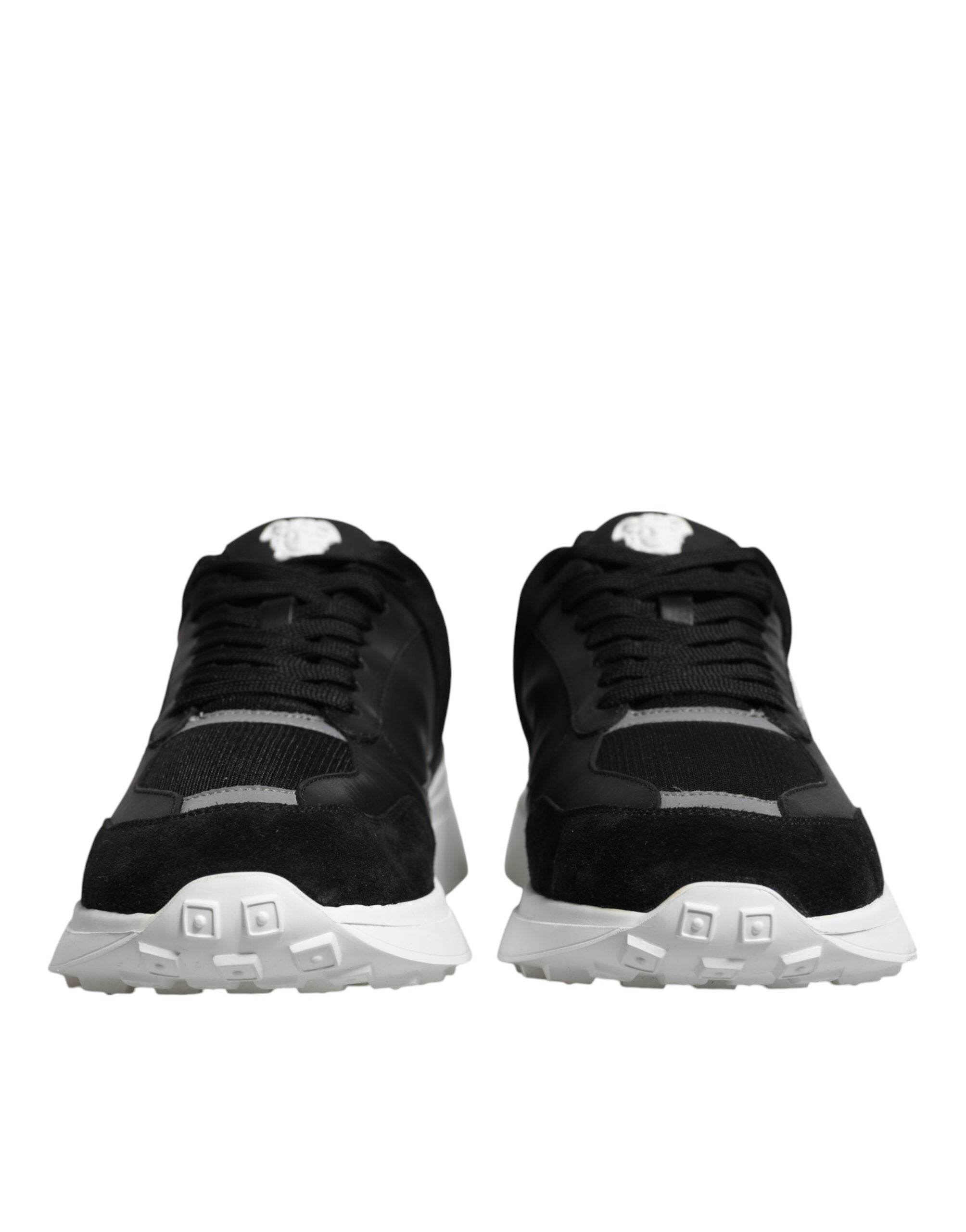 Versace Black Canvas Quad Fabric Medusa Low Top Sneaker Shoes - Hilstor