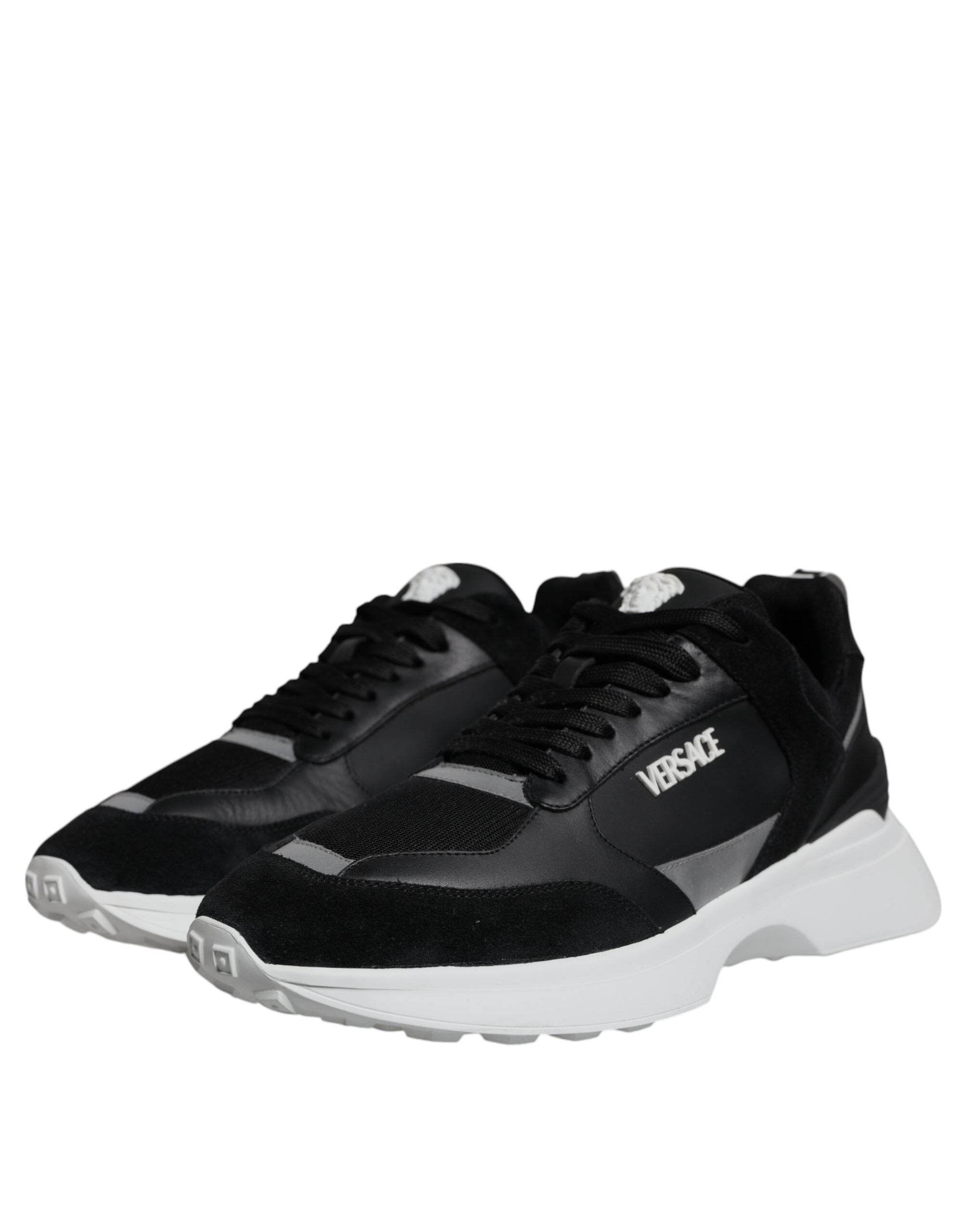 Versace Black Canvas Quad Fabric Medusa Low Top Sneaker Shoes - Hilstor