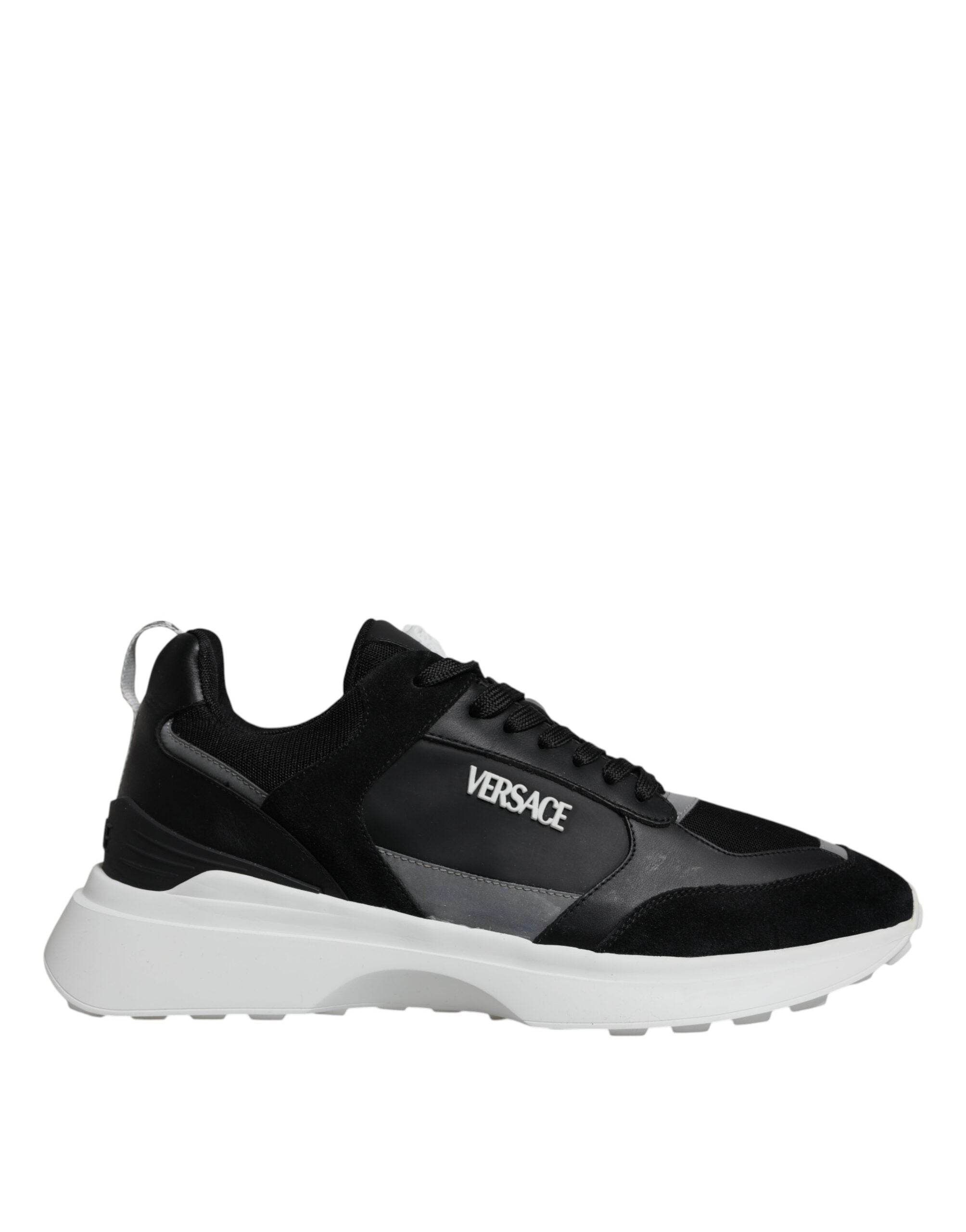 Versace Black Canvas Quad Fabric Medusa Low Top Sneaker Shoes - Hilstor