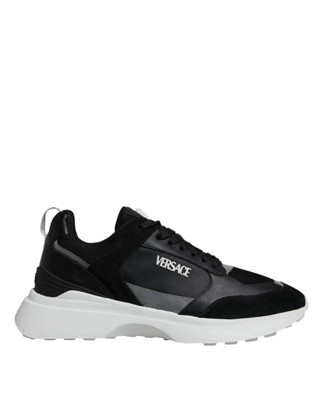 Versace Black Canvas Quad Fabric Medusa Low Top Sneaker Shoes - Hilstor