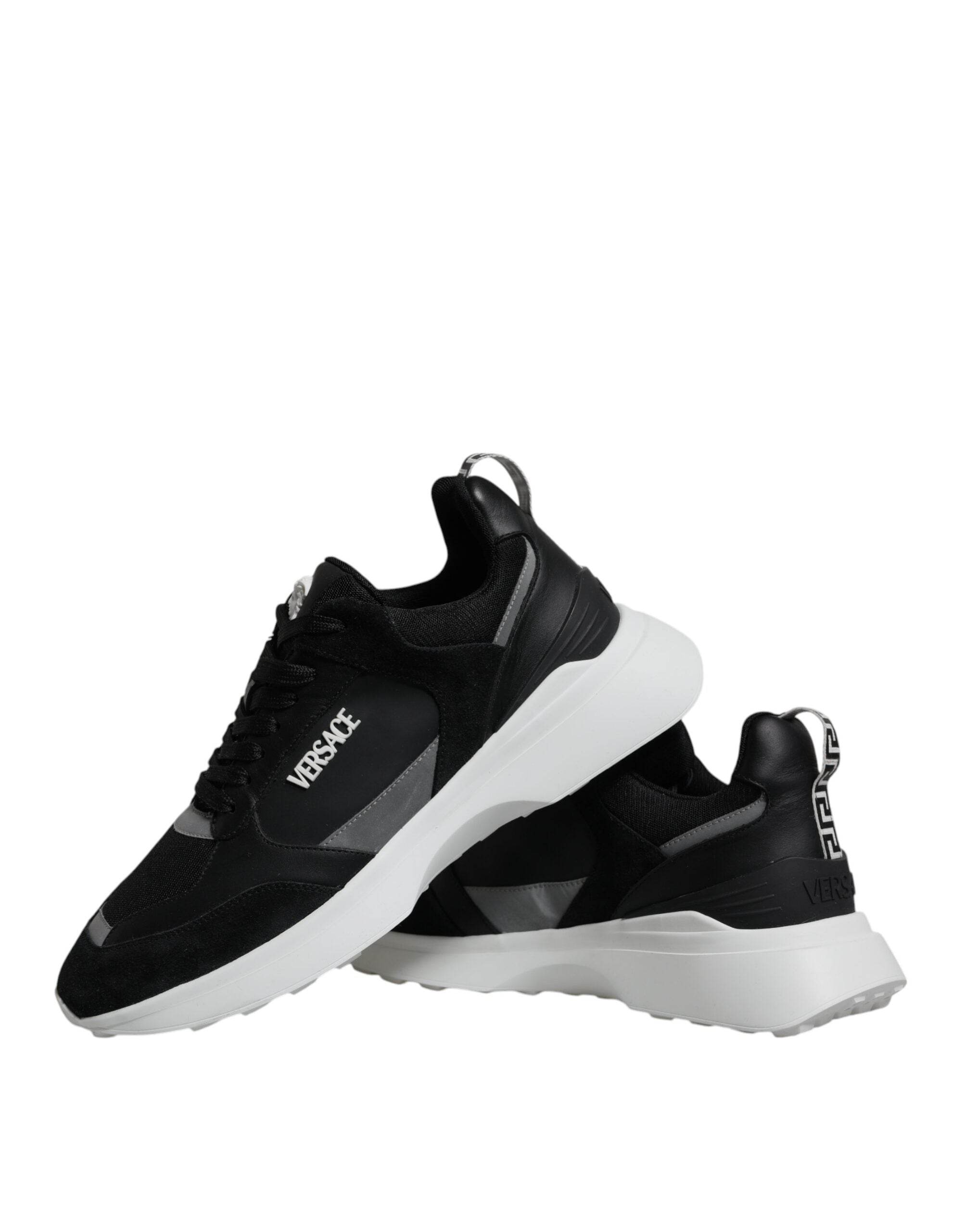 Versace Black Canvas Quad Fabric Medusa Low Top Sneaker Shoes - Hilstor