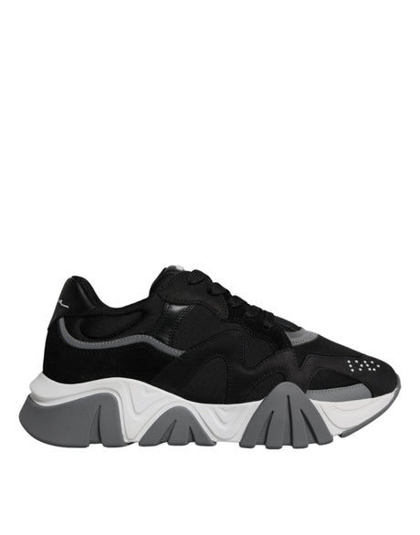 Versace Black Leather Neoprene Chunky Low Top Sneakers Squalo Shoes - Hilstor