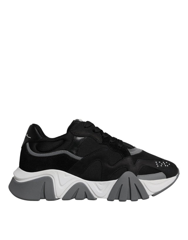 Versace Black Leather Neoprene Chunky Low Top Sneakers Squalo Shoes - Hilstor