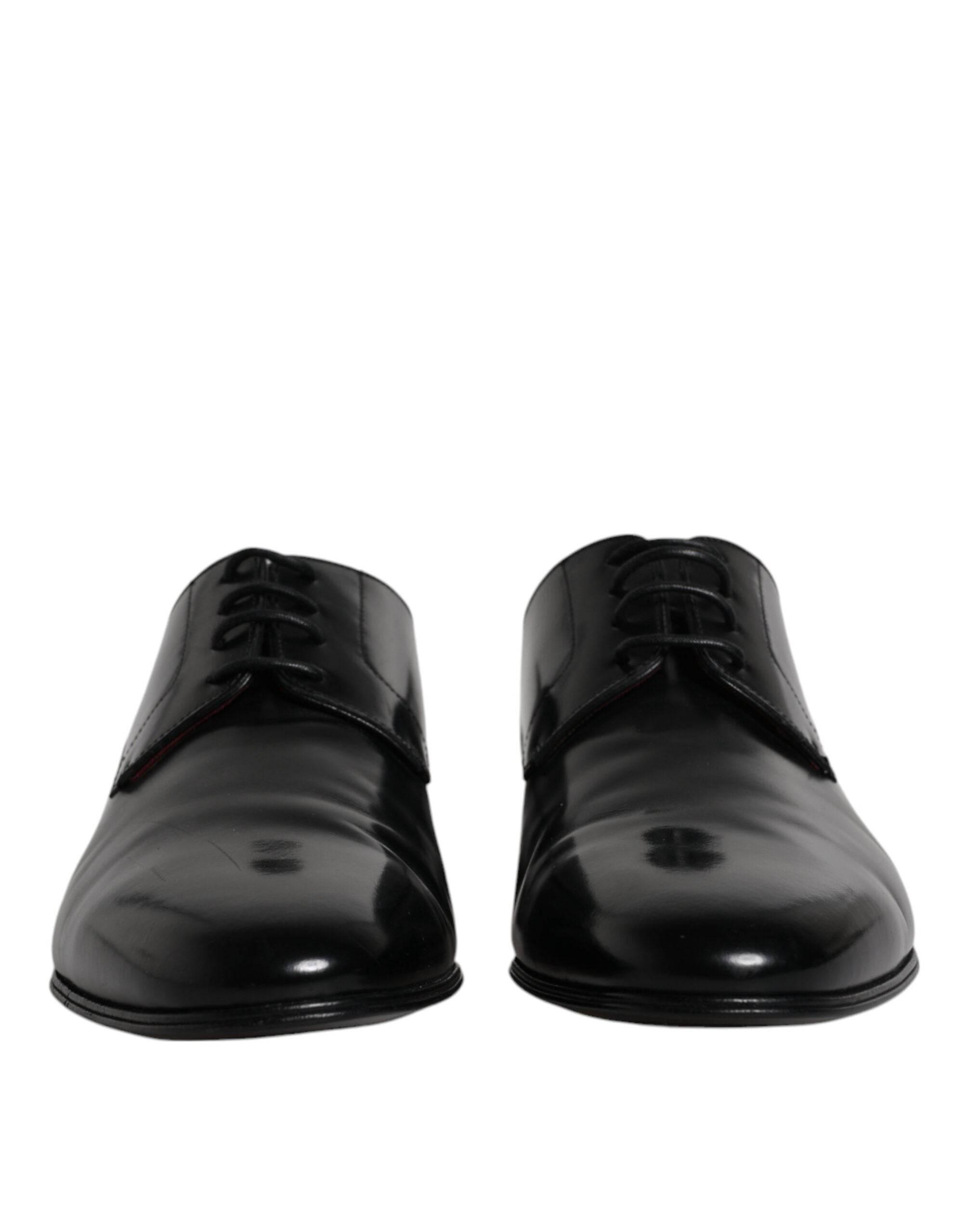 Dolce & Gabbana Black Leather Lace Up Men Derby Formal Shoes - Hilstor
