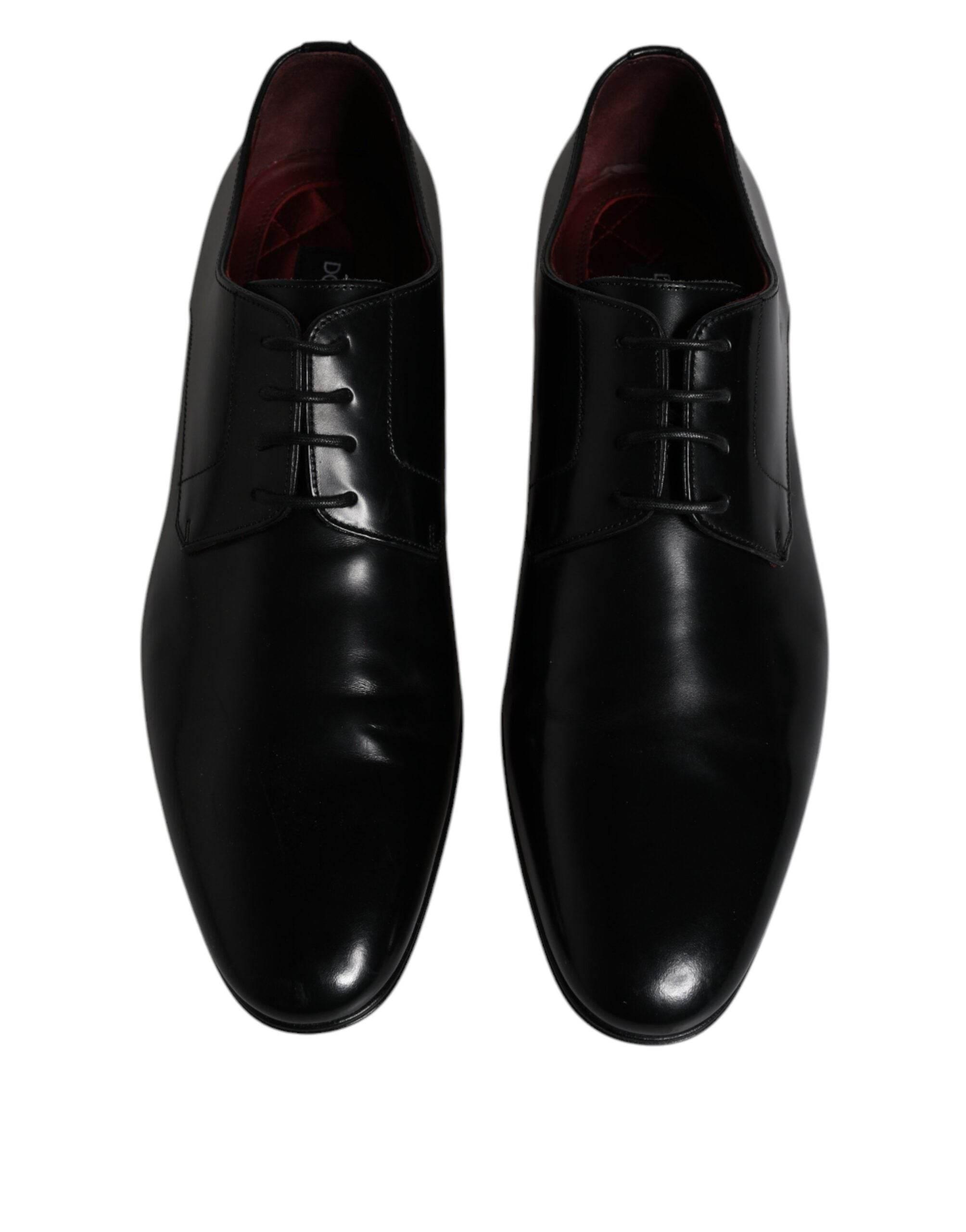 Dolce & Gabbana Black Leather Lace Up Men Derby Formal Shoes - Hilstor