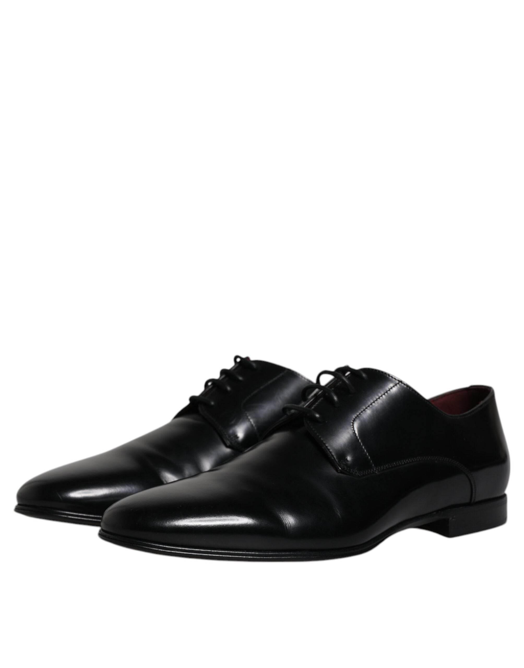 Dolce & Gabbana Black Leather Lace Up Men Derby Formal Shoes - Hilstor