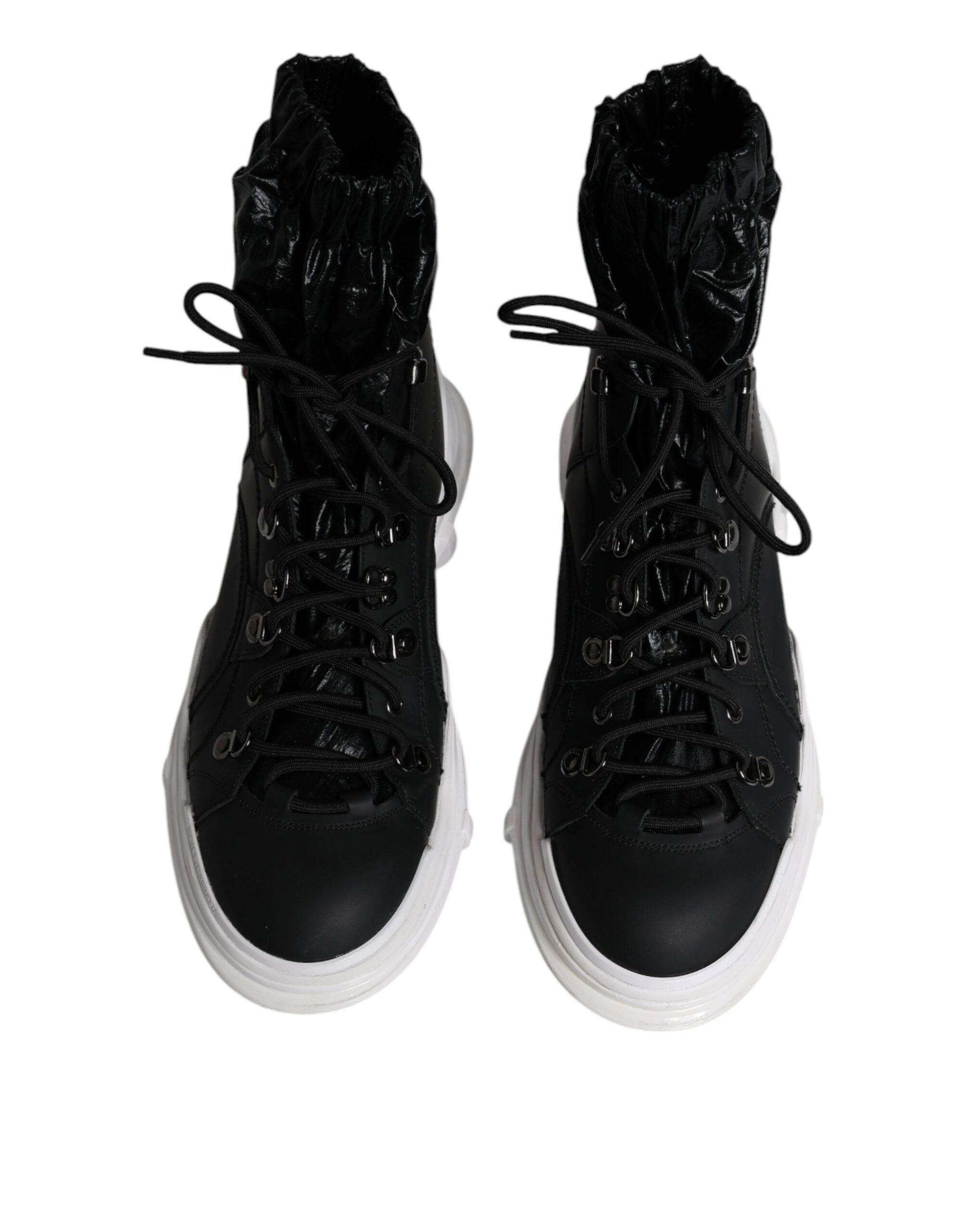 Dolce & Gabbana Black Nylon Galileo High Top Sneakers Shoes - Hilstor