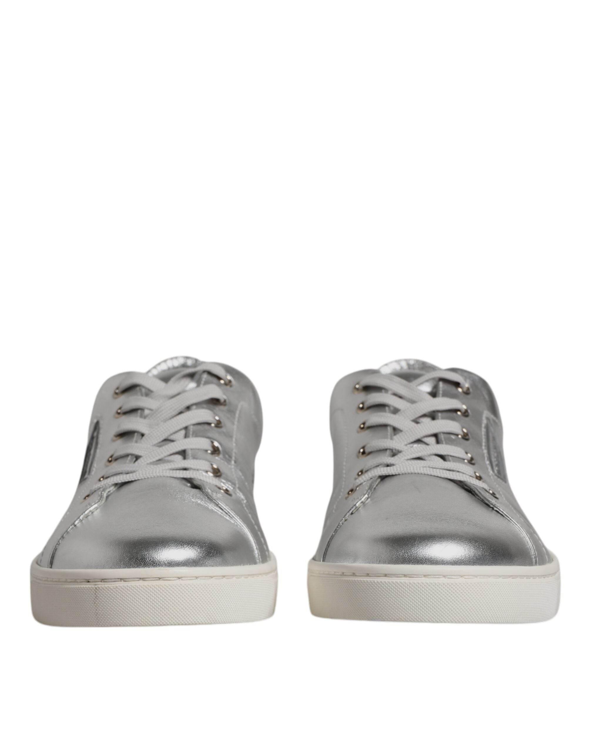 Dolce & Gabbana Silver London Low Top Leather Sneakers Shoes - Hilstor