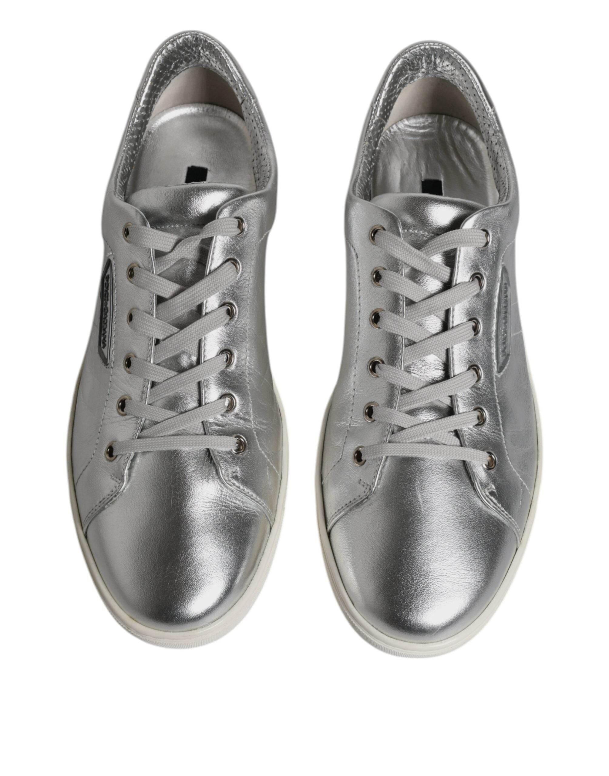 Dolce & Gabbana Silver London Low Top Leather Sneakers Shoes - Hilstor