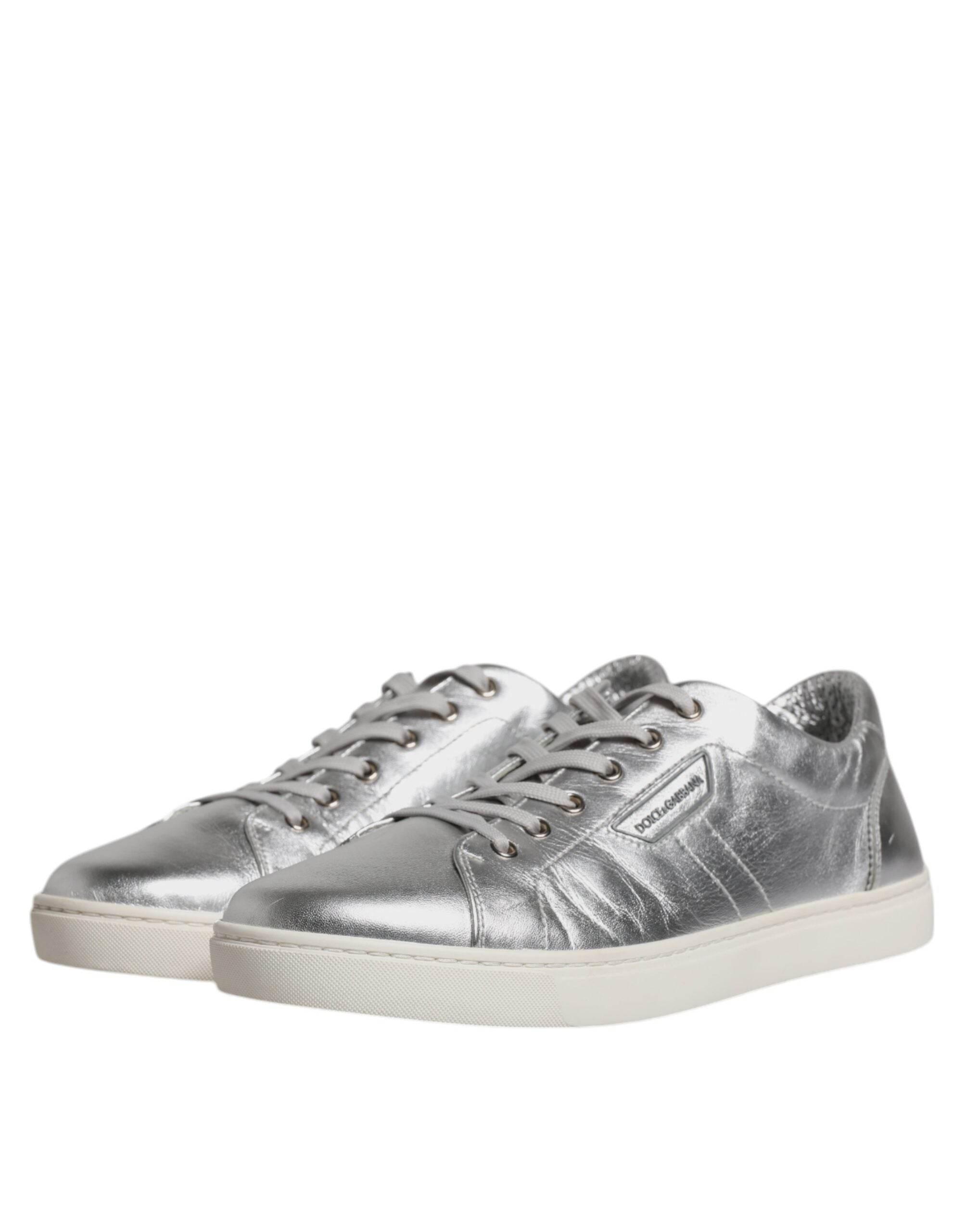 Dolce & Gabbana Silver London Low Top Leather Sneakers Shoes - Hilstor