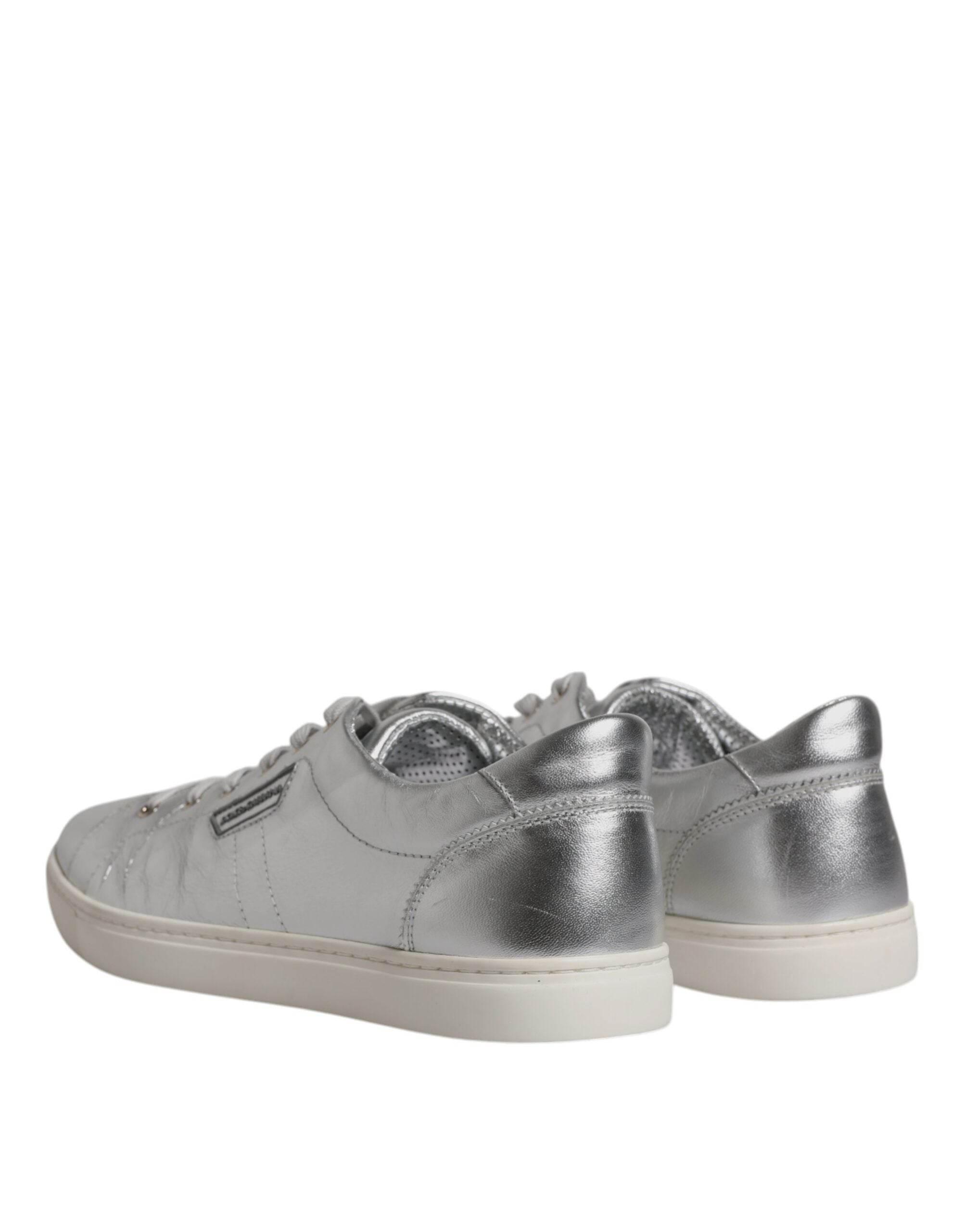 Dolce & Gabbana Silver London Low Top Leather Sneakers Shoes - Hilstor