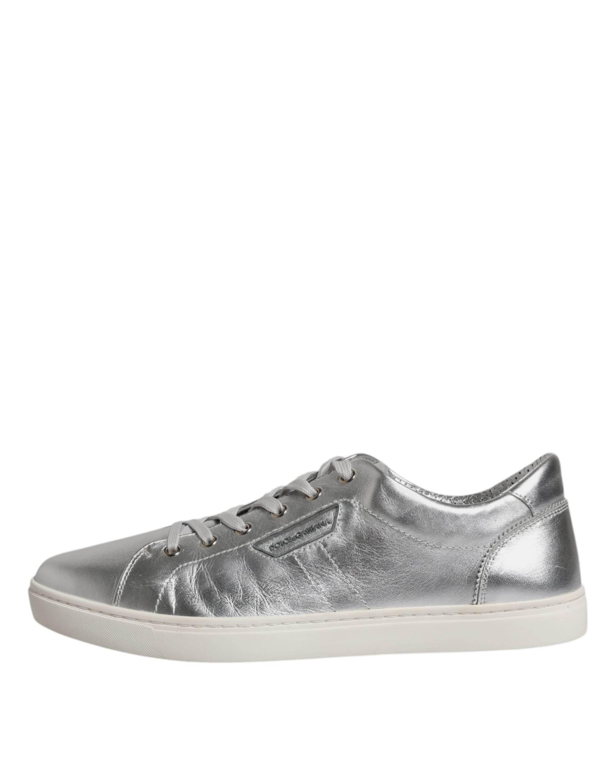 Dolce & Gabbana Silver London Low Top Leather Sneakers Shoes - Hilstor