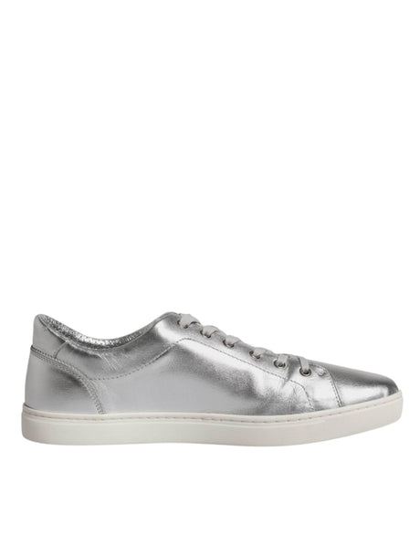 Dolce & Gabbana Silver London Low Top Leather Sneakers Shoes - Hilstor