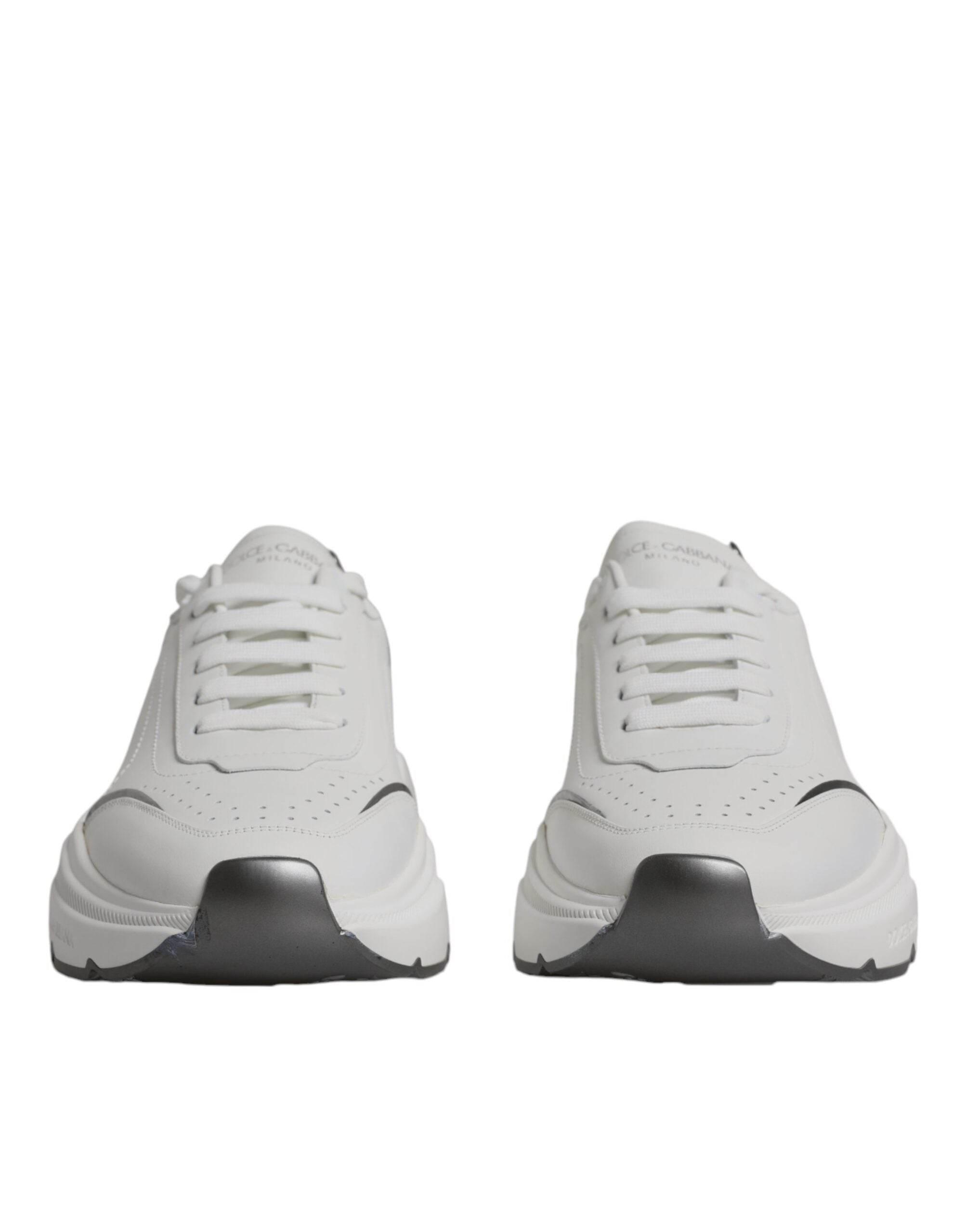 Dolce & Gabbana White Silver DAYMASTER Leather Sneakers Shoes - Hilstor