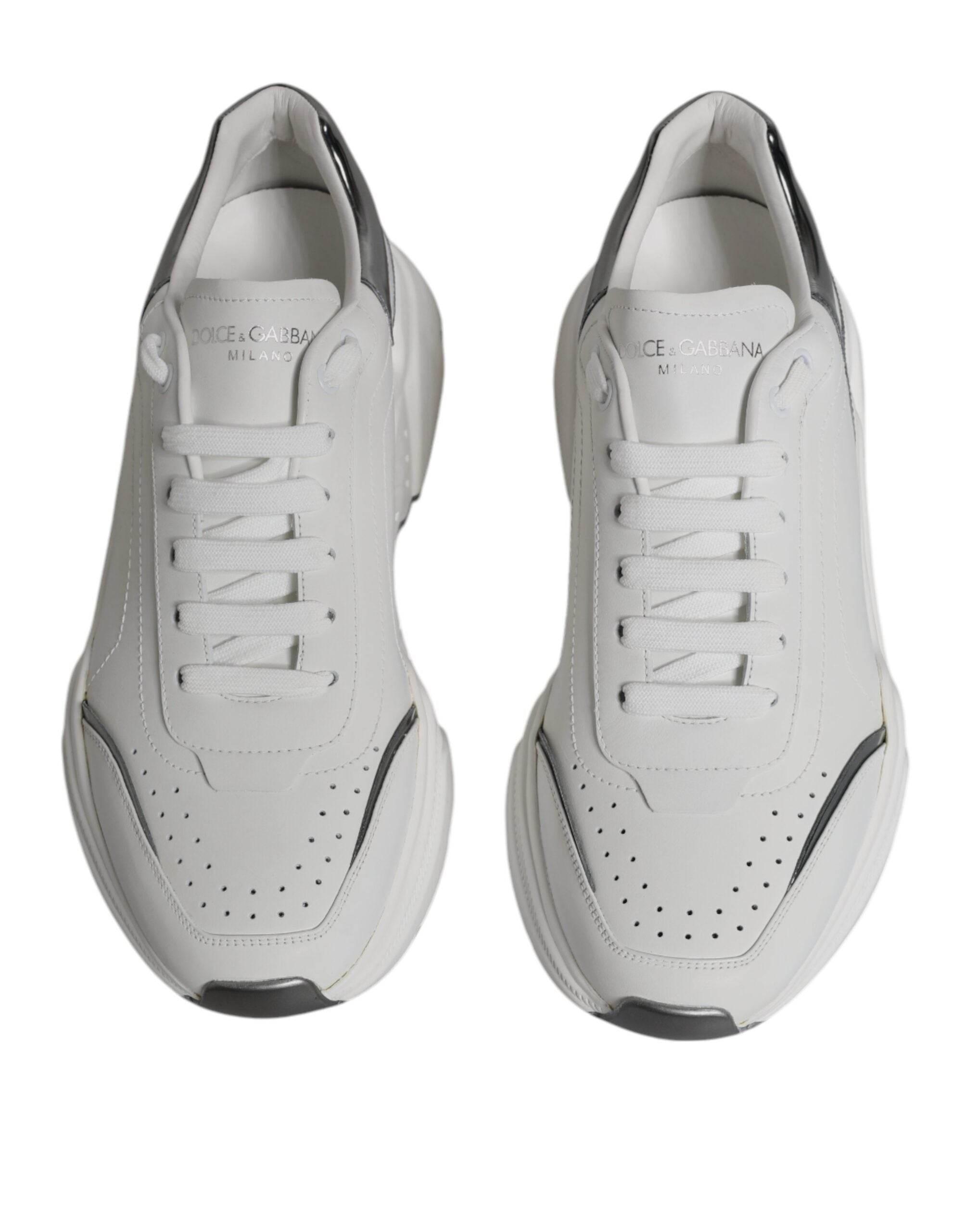 Dolce & Gabbana White Silver DAYMASTER Leather Sneakers Shoes - Hilstor