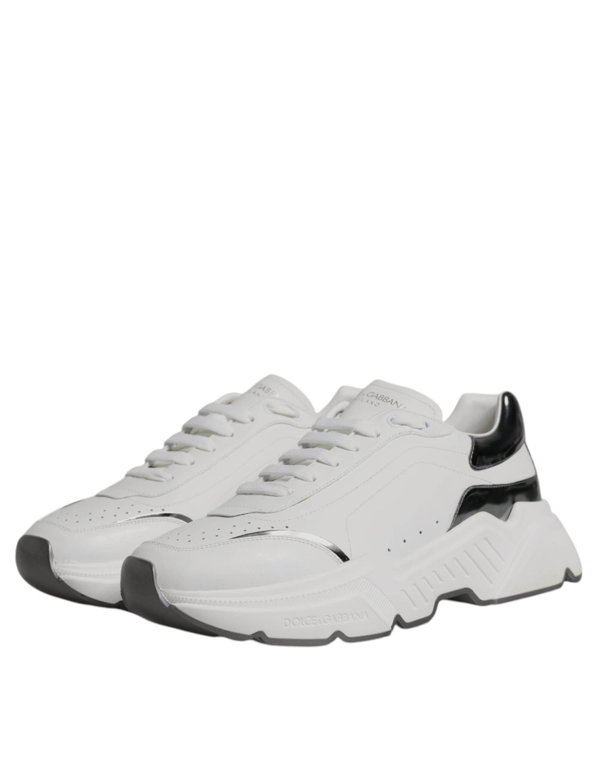Dolce & Gabbana White Silver DAYMASTER Leather Sneakers Shoes - Hilstor
