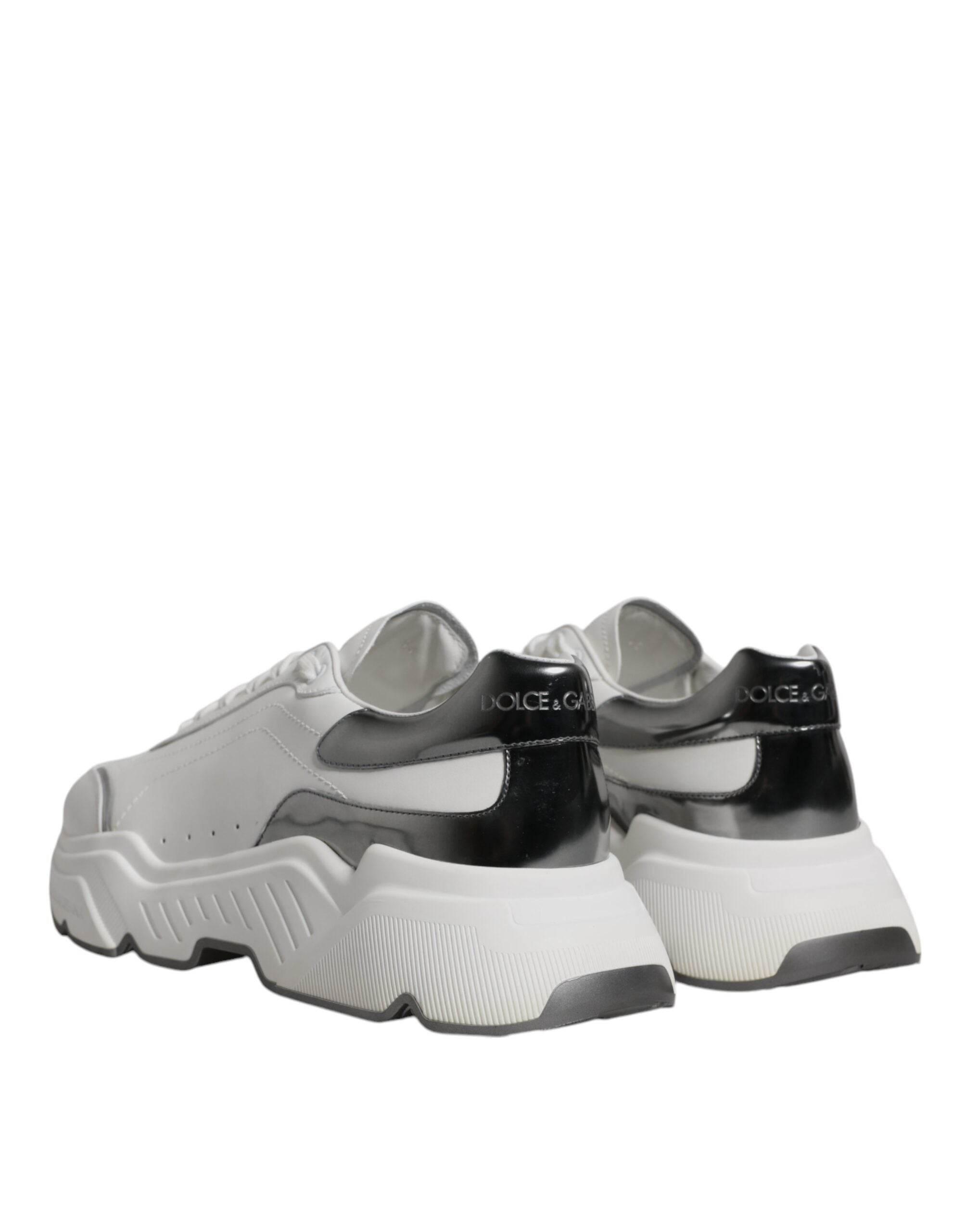 Dolce & Gabbana White Silver DAYMASTER Leather Sneakers Shoes - Hilstor