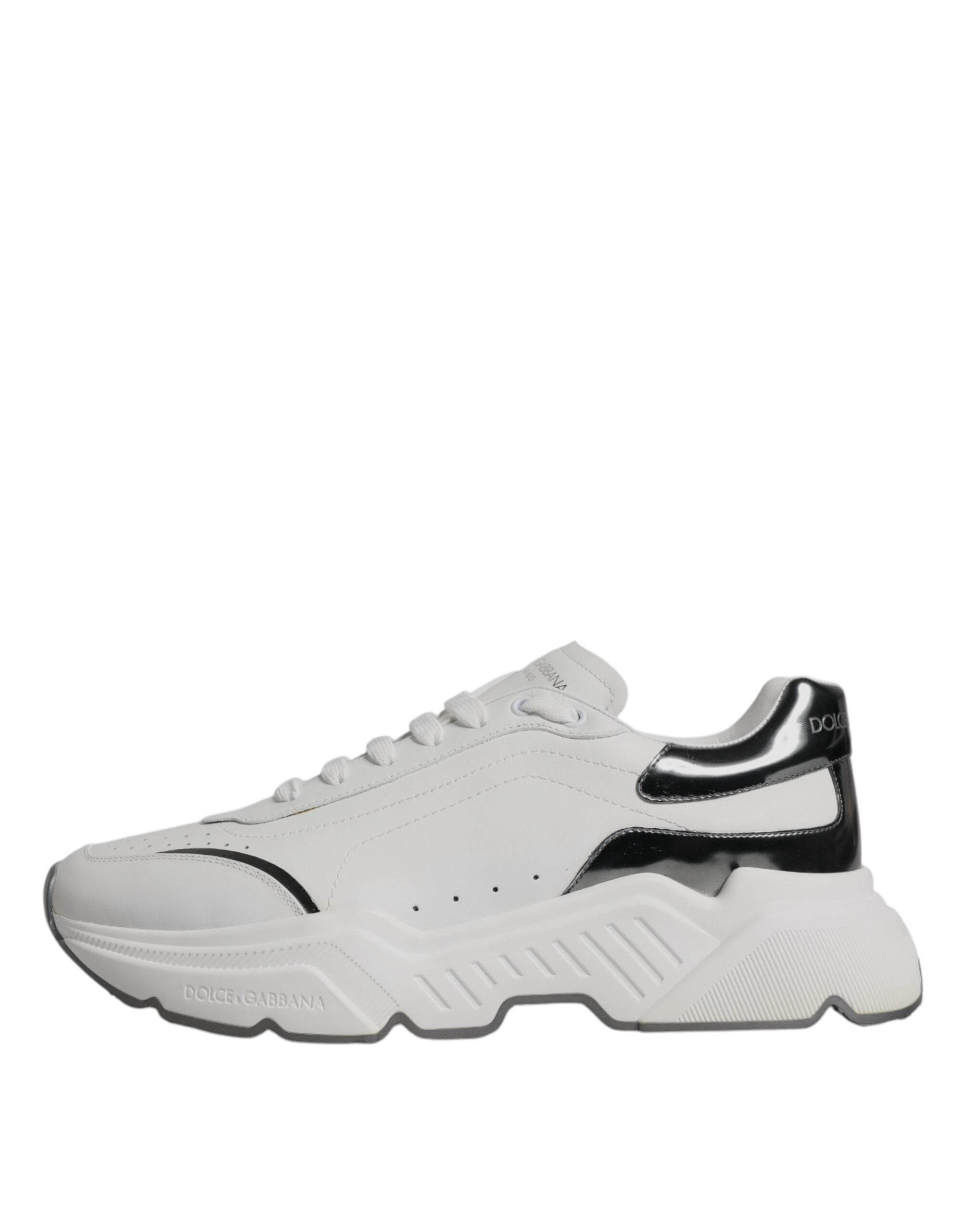 Dolce & Gabbana White Silver DAYMASTER Leather Sneakers Shoes - Hilstor