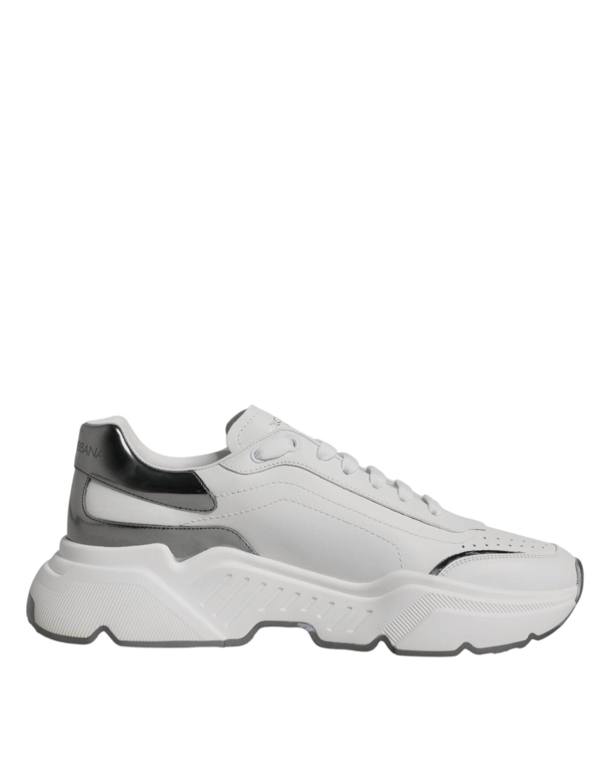 Dolce & Gabbana White Silver DAYMASTER Leather Sneakers Shoes - Hilstor