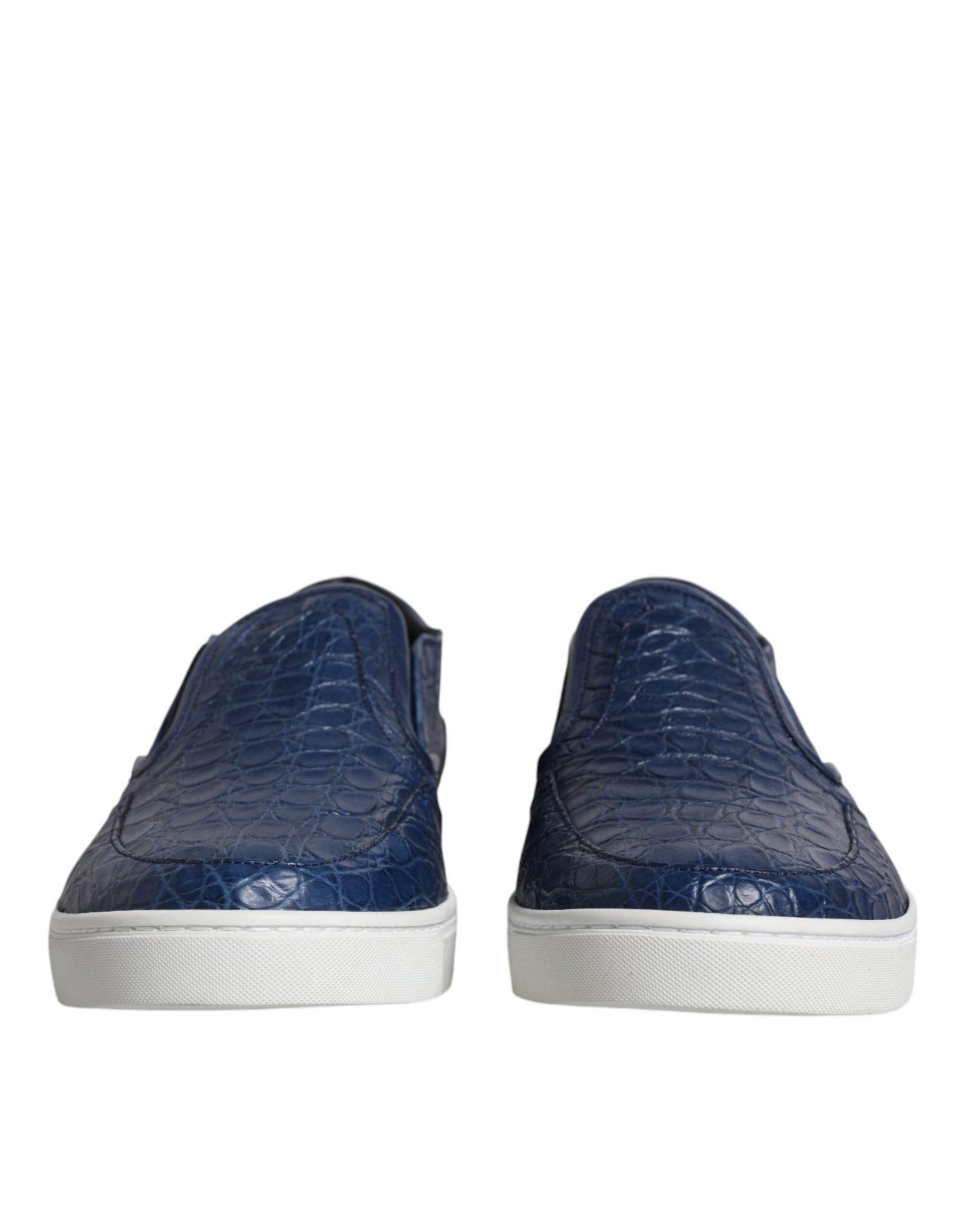 Dolce & Gabbana Blue Croc Exotic Leather Men Sneakers Shoes - Hilstor