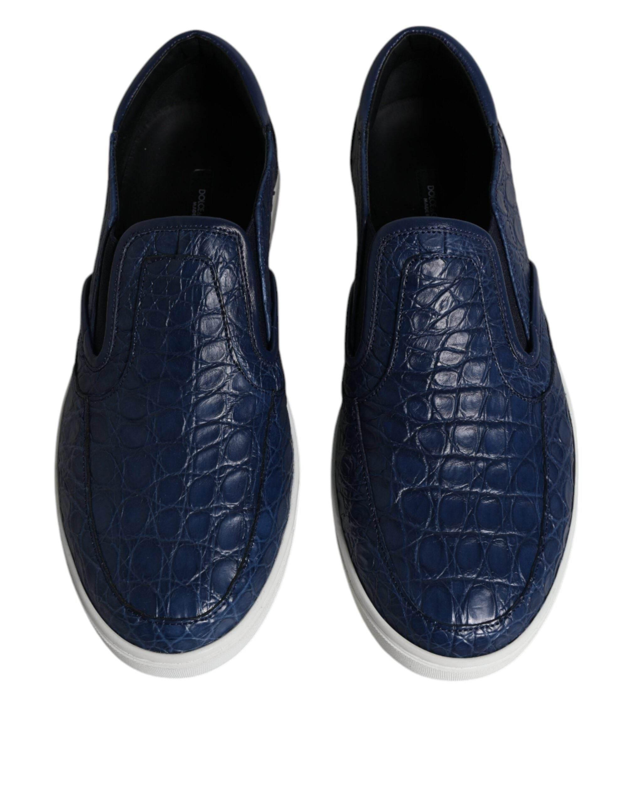 Dolce & Gabbana Blue Croc Exotic Leather Men Sneakers Shoes - Hilstor
