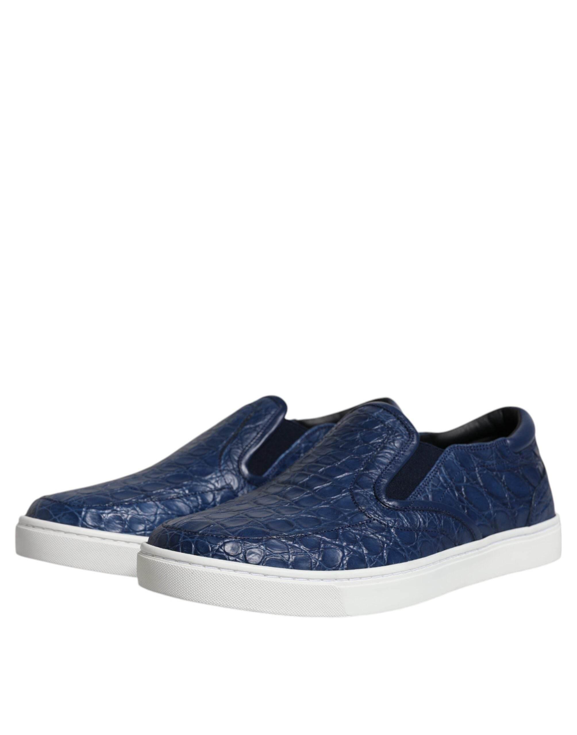 Dolce & Gabbana Blue Croc Exotic Leather Men Sneakers Shoes - Hilstor