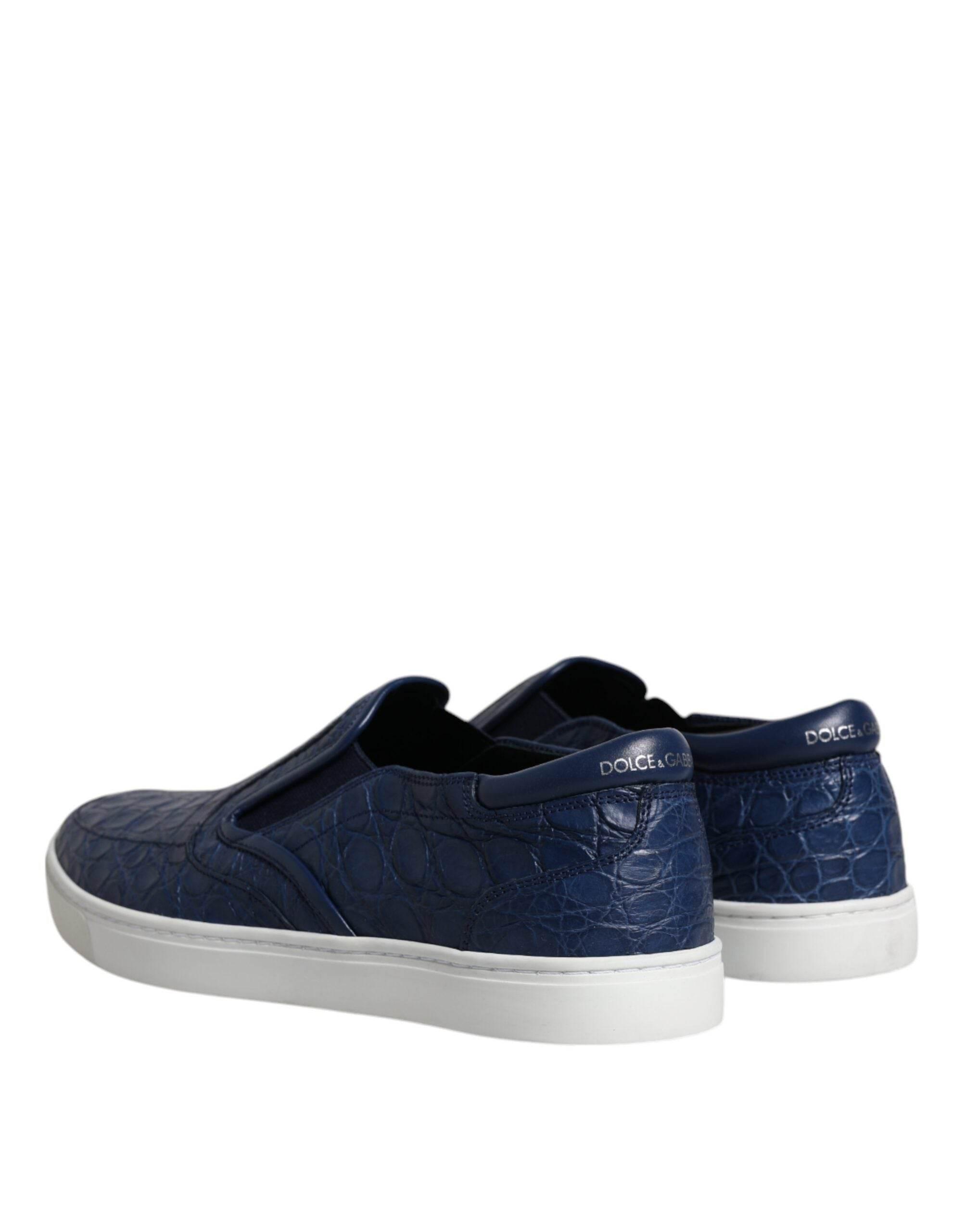 Dolce & Gabbana Blue Croc Exotic Leather Men Sneakers Shoes - Hilstor