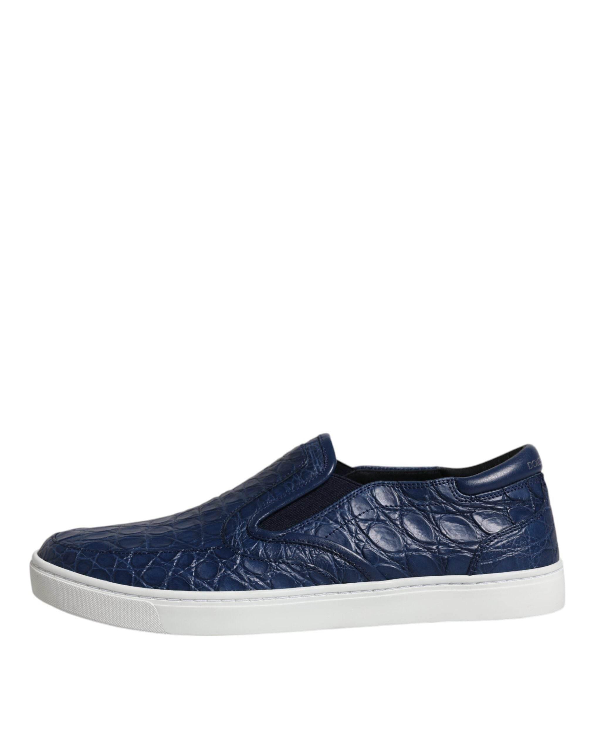 Dolce & Gabbana Blue Croc Exotic Leather Men Sneakers Shoes - Hilstor