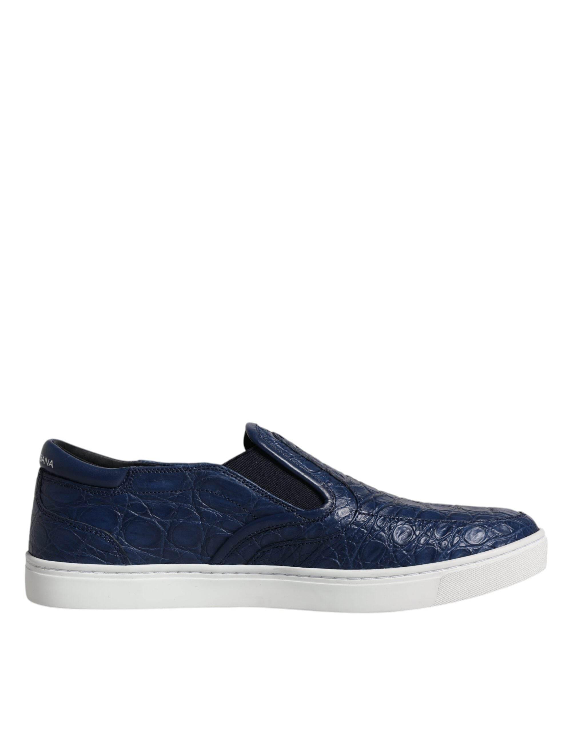 Dolce & Gabbana Blue Croc Exotic Leather Men Sneakers Shoes - Hilstor