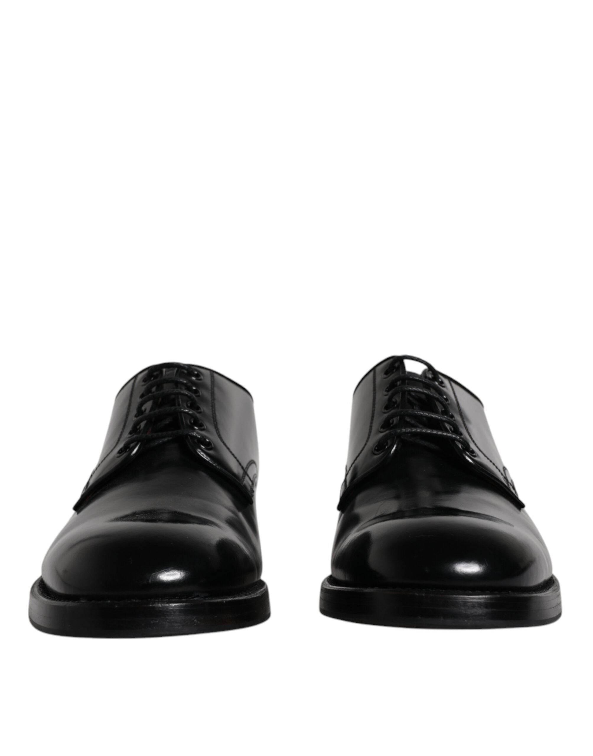 Dolce & Gabbana Black Leather Lace Up Men Derby Formal Shoes - Hilstor