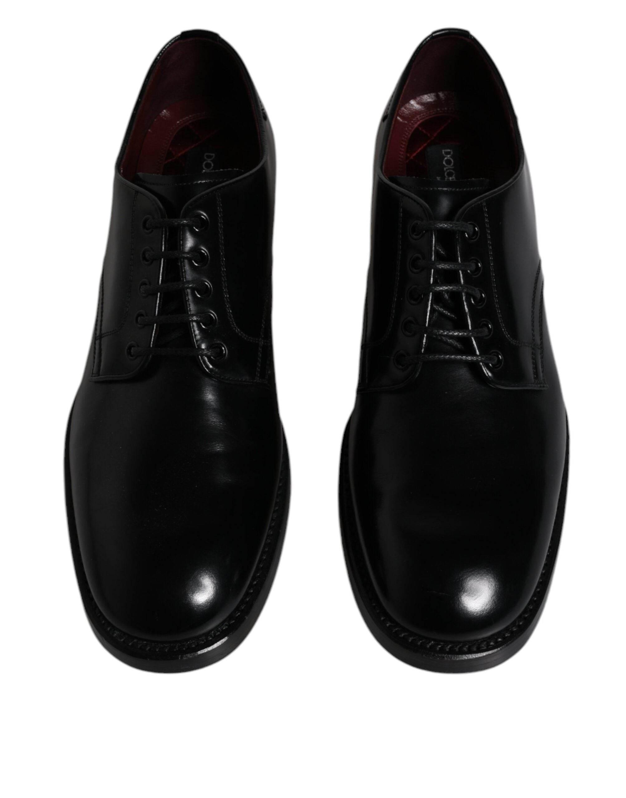 Dolce & Gabbana Black Leather Lace Up Men Derby Formal Shoes - Hilstor